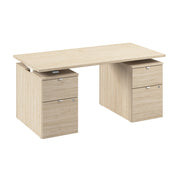 Bush Business Furniture Stratus&nbsp;60W x&nbsp;30D Electric Height Adjustable Standing Desk with Drawers in Natural Elm with White Base - 59.45" Width x 29.37" Depth x 27.44" Height