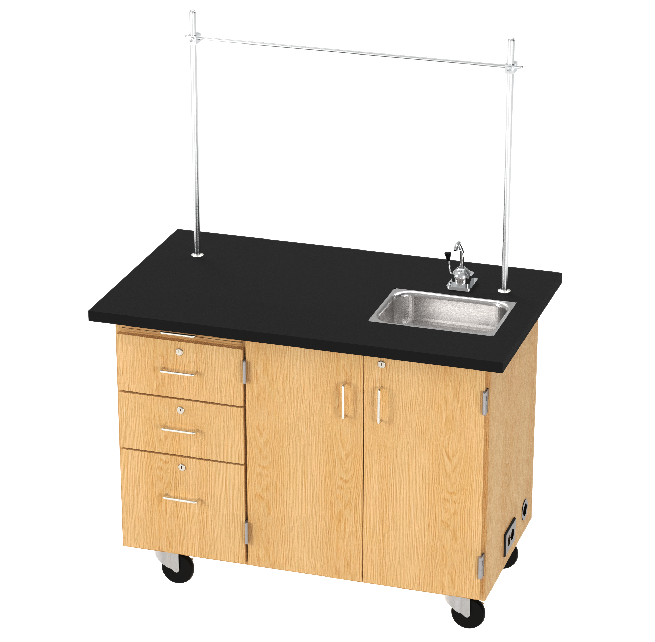 Kinetic Mobile Demo Center with Sink and Storage - Red Oak, 48"W x 28"D x 36"H