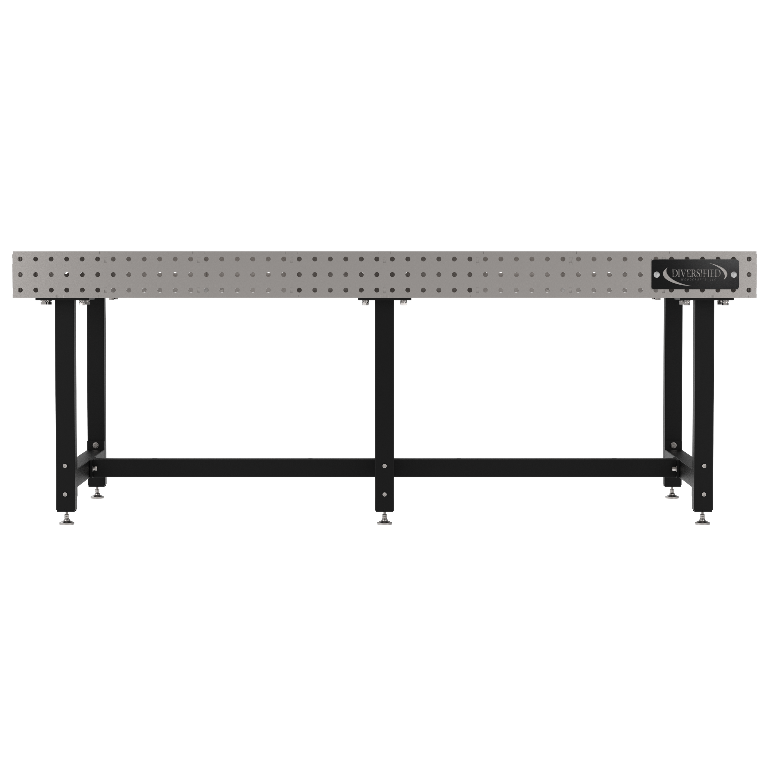 Welding Fixture Table, Fixed Height, 36"H x 96"L x 48"D, 1/4" Carbon Steel Top, Six Black Powdercoat Legs, Self-Leveling Feet