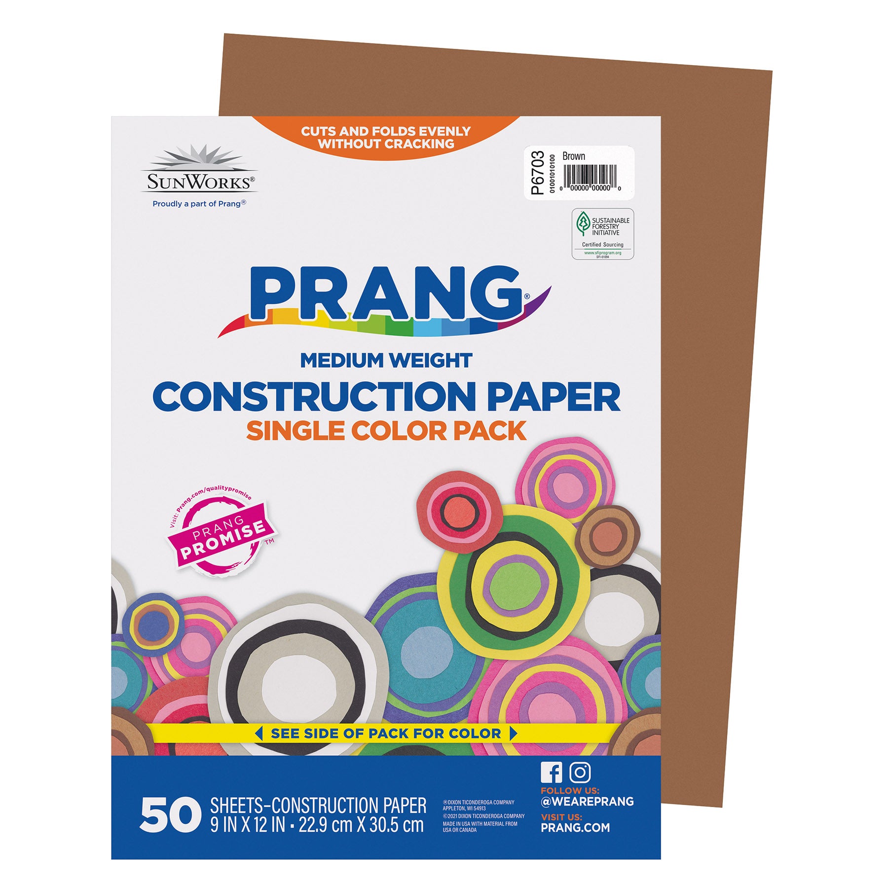 Construction Paper, Medium Weight, Brown, 9" x 12", 50 Sheets