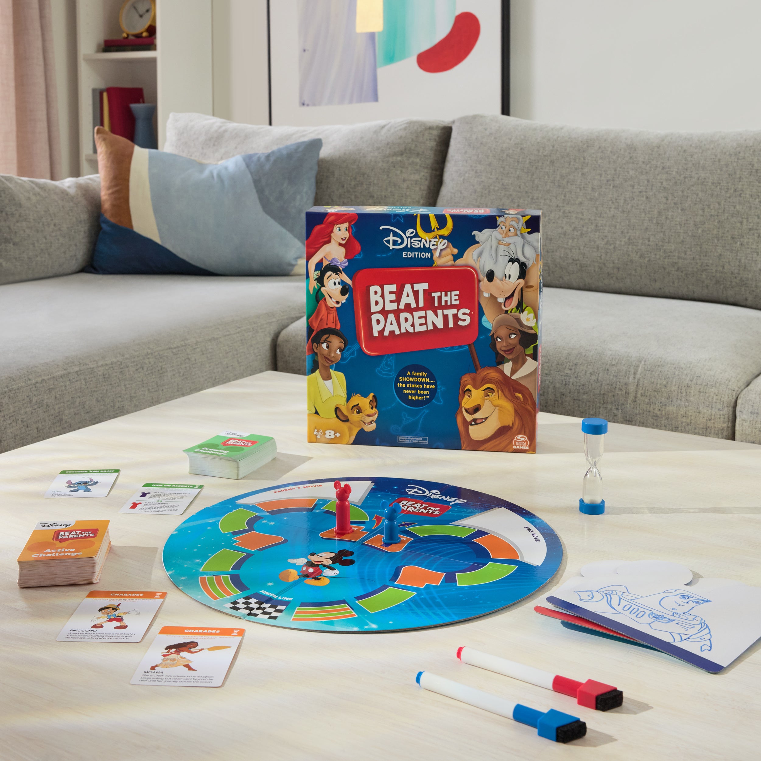 Spin Master Games, Beat the Parents Disney Edition, Kids vs. Parents Family Board Game, Up-and-Active Trivia & Challenges, Disney Games, 4 Players, for Ages 8 & Up
