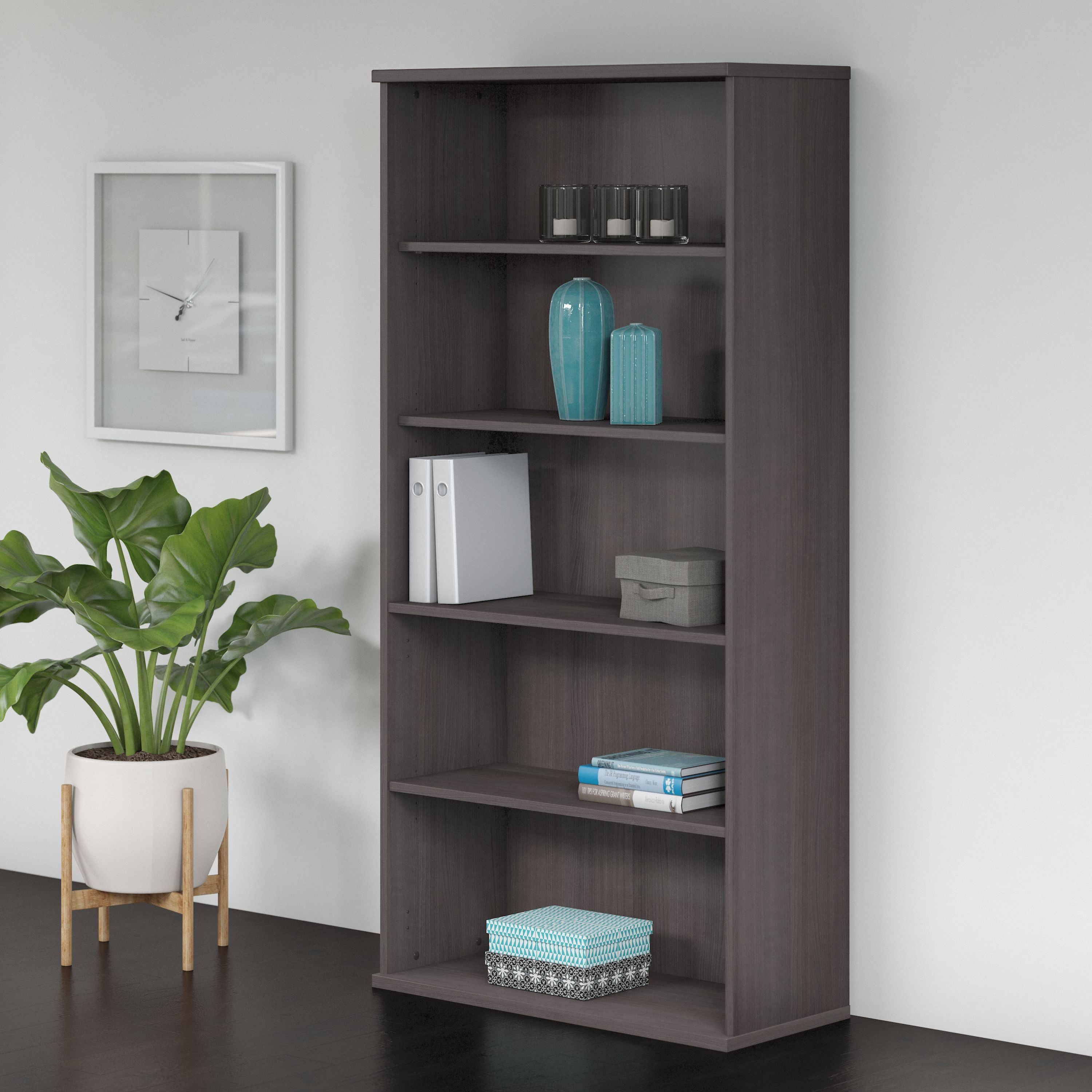 Bush Business Furniture Studio C 5 Shelf Bookcase in Storm Gray - 35.71" Width x 15.43" Depth x 72.8" Height