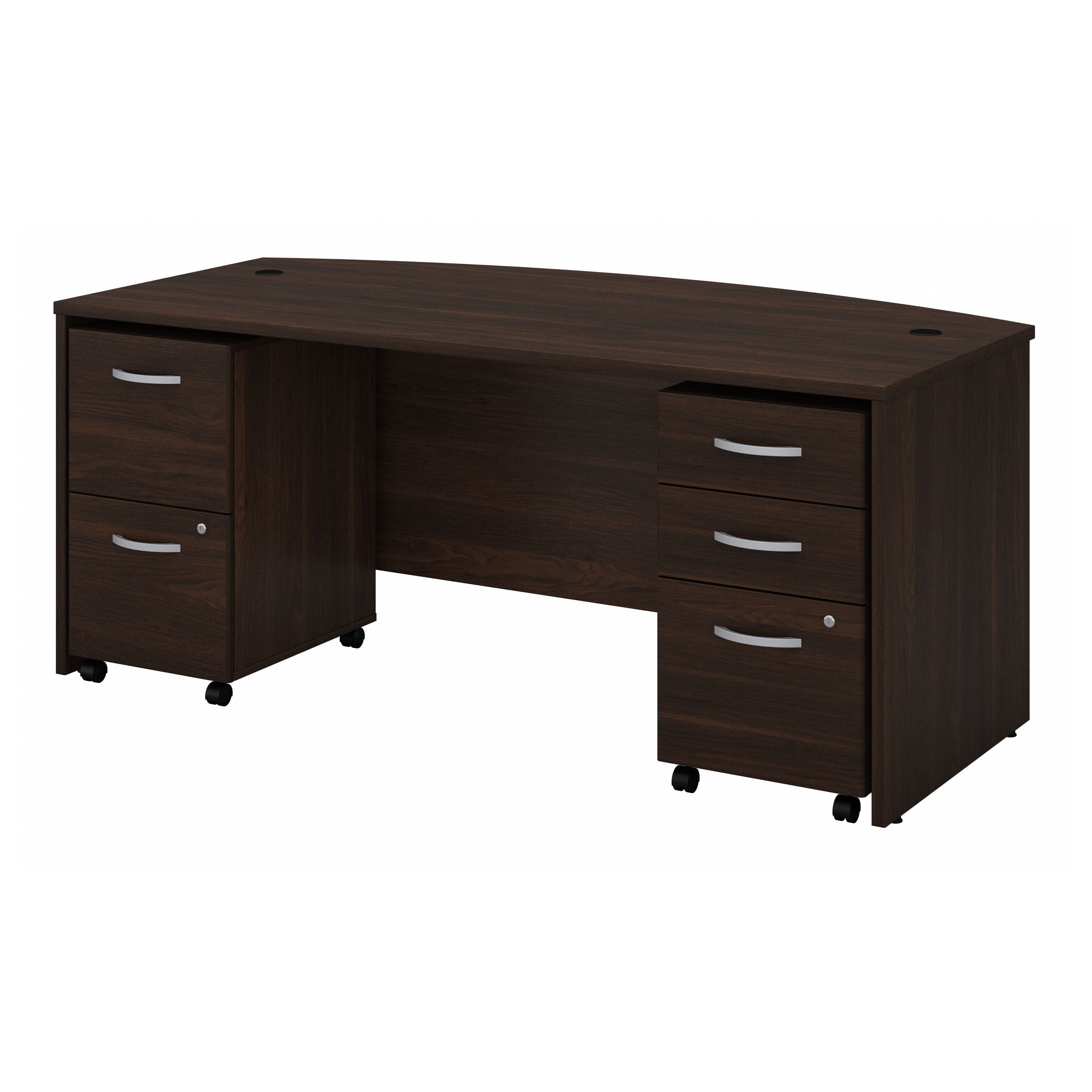 Bush Business Furniture Studio C 72W x 36D Bow Front Desk with Mobile File Cabinets in Black Walnut - 71.02" Width x 35.43" Depth x 29.84" Height