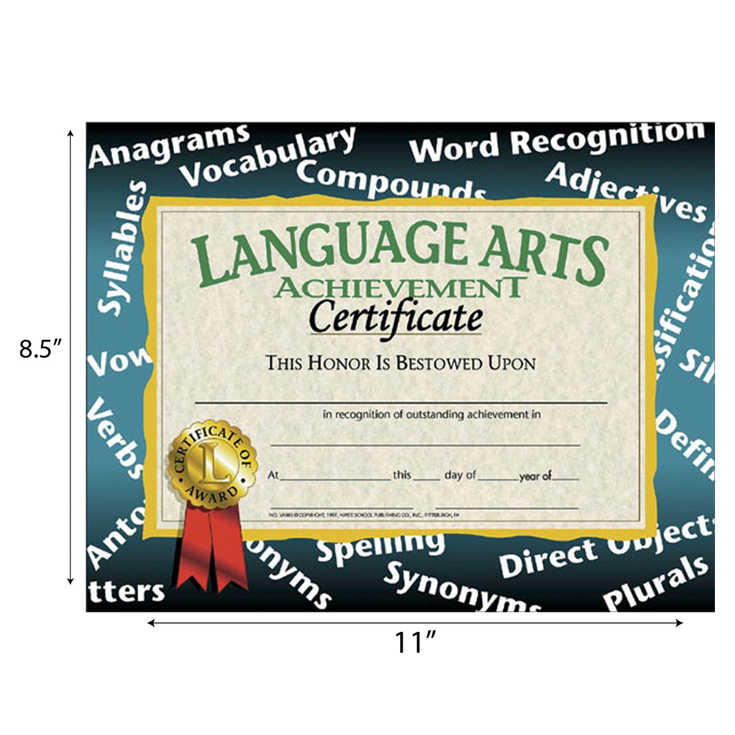 Language Arts Achievement Certificate, 8.5" x 11", Pack of 30