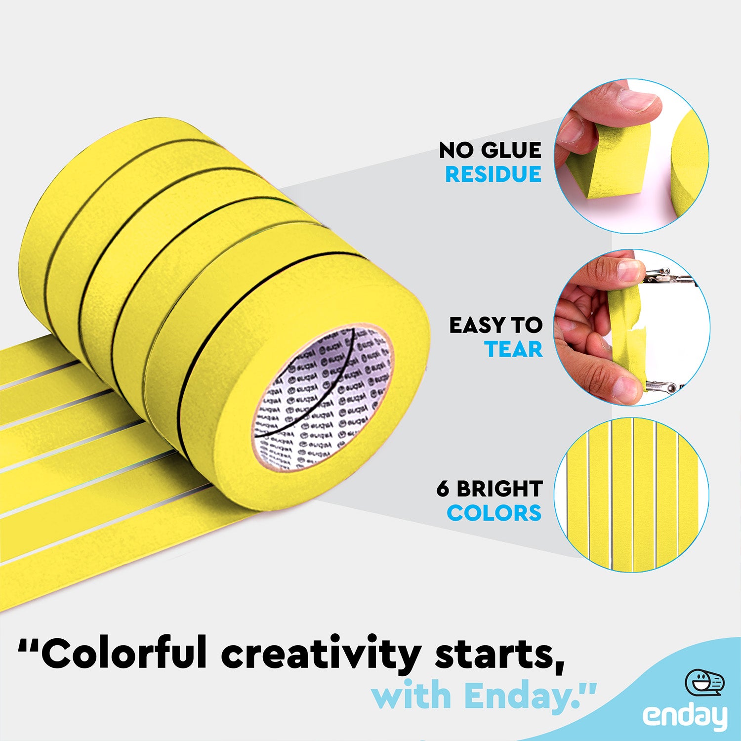 Masking Tape, 1" x 60 Yards, Yellow, Pack of 6