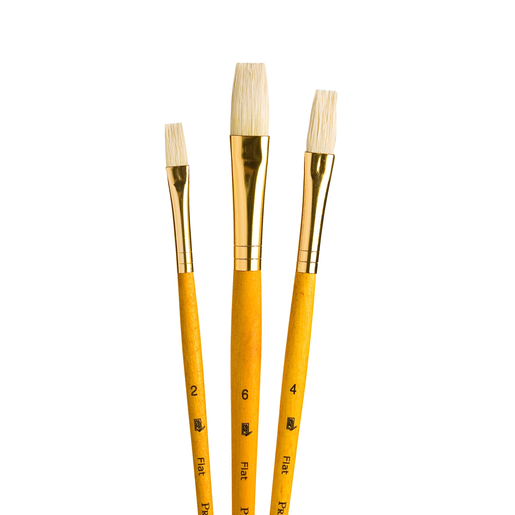 RealValue Brush Set, Natural Bristles, Short Handle Mixed Media Paintbrush, Yellow, 3 Pieces