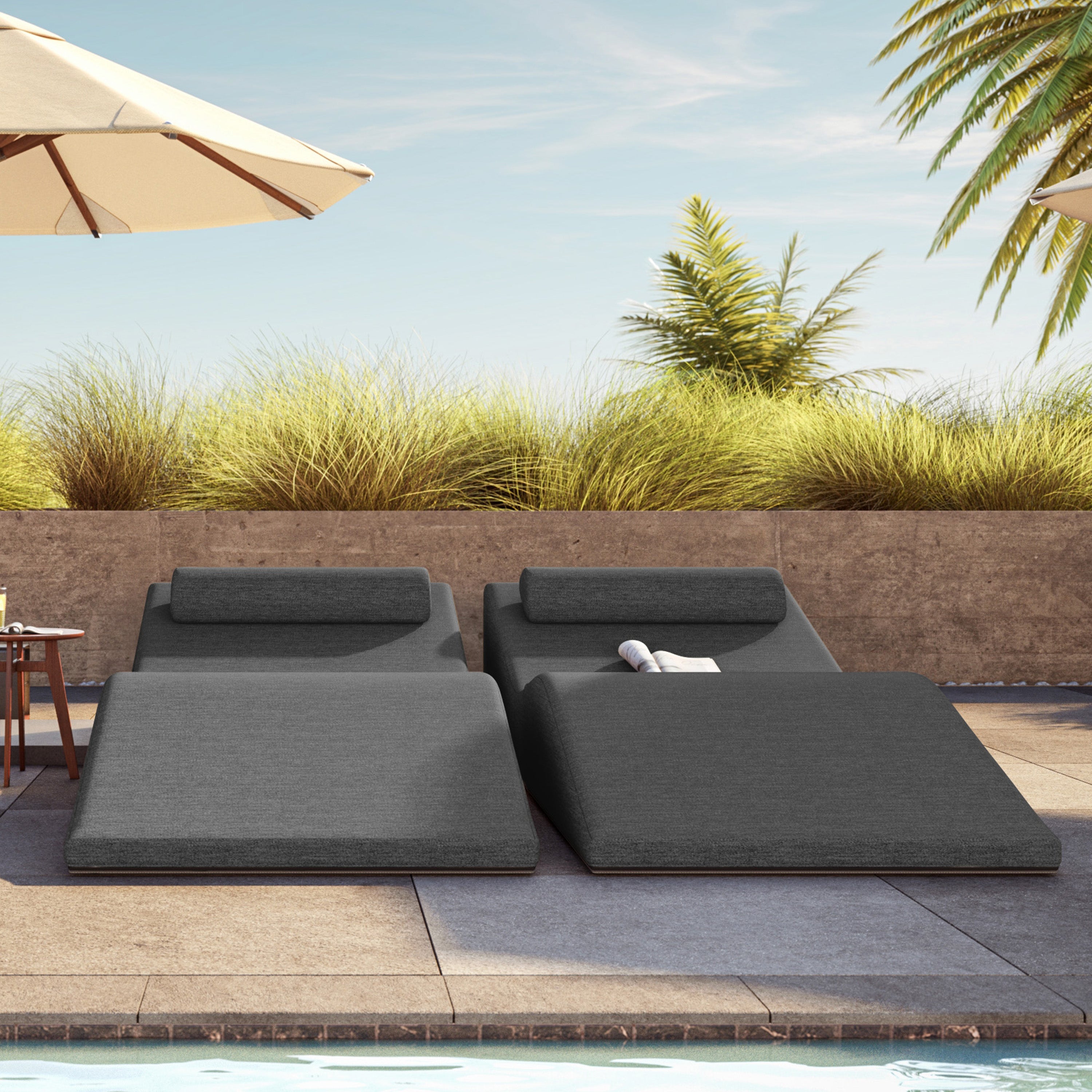 Jaxx Clermont Sun Lounger - Luxurious Waterproof Poolside Lounge & Outdoor Chaise - Sunbrella Slate