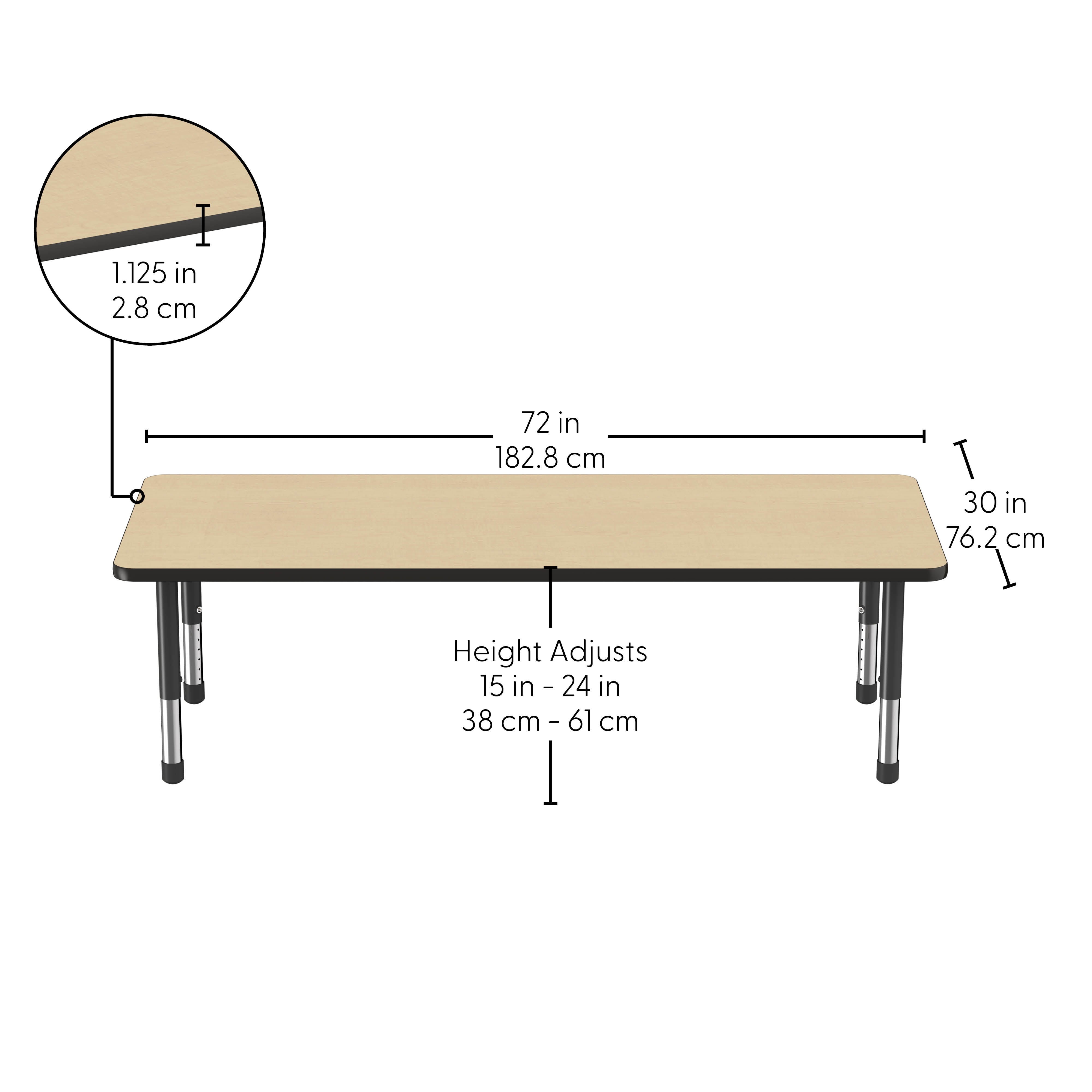 30" x 72" Rectangle Thermofused Activity Table with Adjustable Chunky Legs - Maple/Black