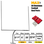 Football Goal Posts - 6-5/8 in. Pole | 6 ft. Offset | 20 ft. Uprights | 23 ft.-4 in. Wide [HS] | Leveling Plate - Max-1  (Pro Yellow)