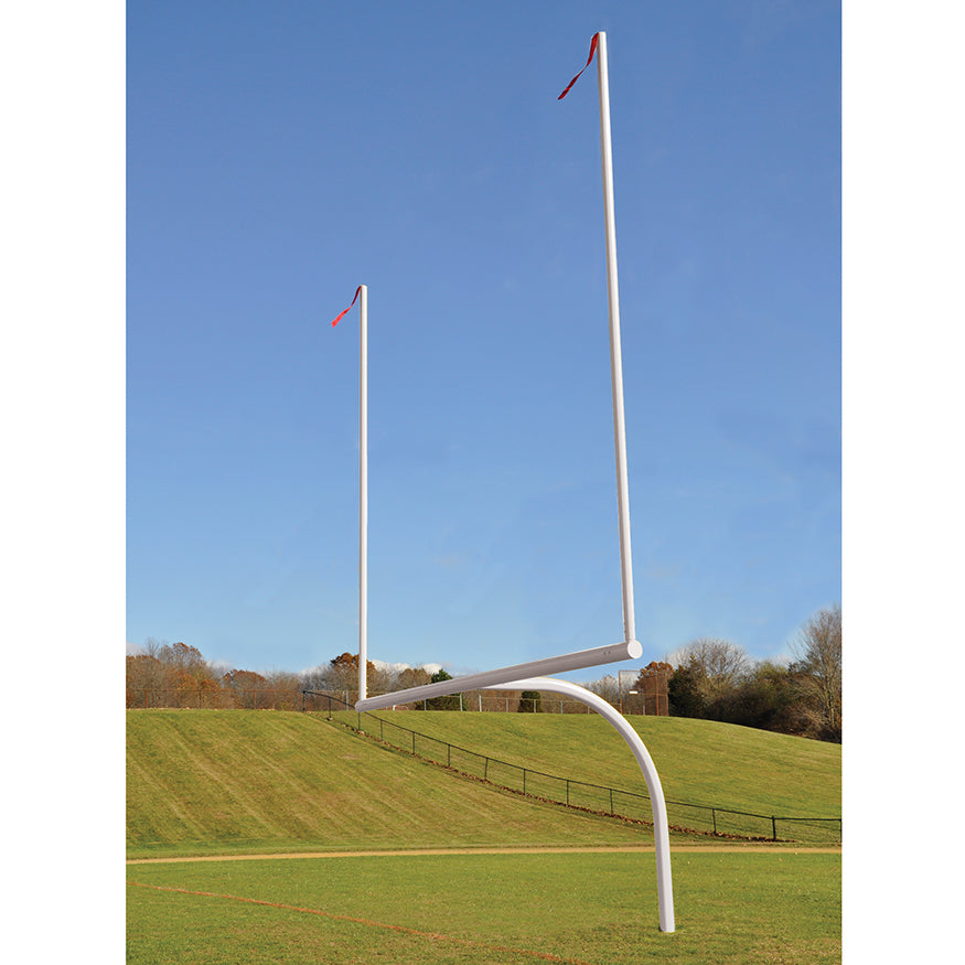 Football Goal Posts - 6-5/8 in. Pole | 6 ft. Offset | 20 ft. Uprights | Expandable Crossbar | Leveling Plate - Max-1  (Pro Yellow)