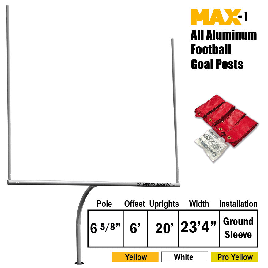 Football Goal Posts - 6-5/8 in. Pole | 6 ft. Offset | 20 ft. Uprights | 23 ft.-4 in. Wide [HS] | Semi-Perm - Max-1  (Yellow)