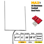 Football Goal Posts - 6-5/8 in. Pole | 6 ft. Offset | 20 ft. Uprights | 18 ft.-6 in. Wide [C] |Semi-Perm - Max-1  (Pro Yellow)