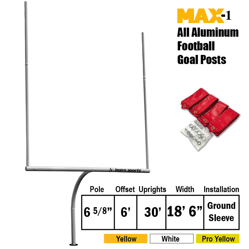 Football Goal Posts - 6-5/8 in. Pole | 6 ft. Offset | 30 ft. Uprights | 23 ft.-4 in. Wide [HS] | Semi-Perm - Max-1  (Pro Yellow)