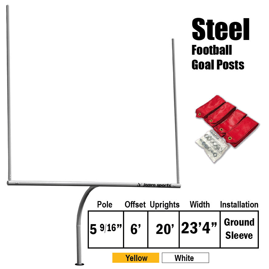 Football Goal Posts - 5-9/16 in. Pole | 6 ft. Offset | 20 ft. Uprights | 23 ft.-4 in. Wide [HS] | Semi-Perm - Steel