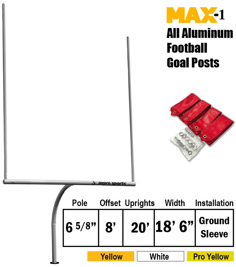 Football Goal Posts - 6-5/8 in. Pole | 8 ft. Offset | 20 ft. Uprights | 18 ft.-6 in. Wide [C] | Semi-Perm - Max-1  (Yellow)