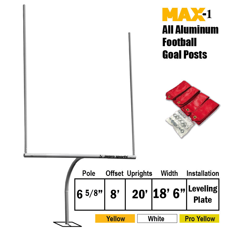 Football Goal Posts - 6-5/8 in. Pole | 8 ft. Offset | 20 ft. Uprights | 18 ft.-6 in. Wide [C] | Leveling Plate - Max-1  (Yellow)