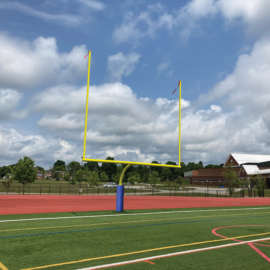 Football Goal Posts - 6-5/8 in. Pole | 8 ft. Offset | 20 ft. Uprights | 18 ft.-6 in. Wide [C] | Leveling Plate - Max-1  (Pro Yellow)