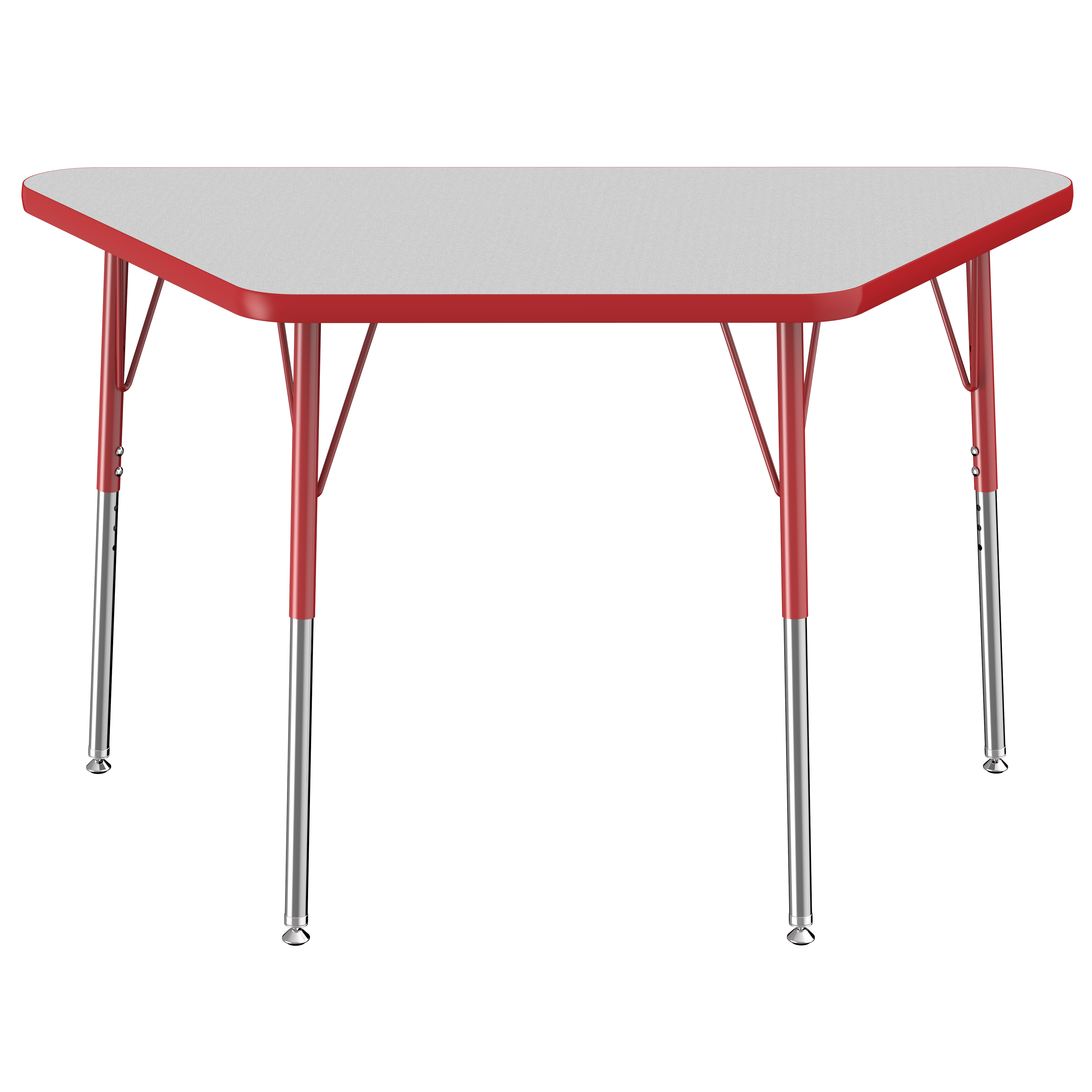 24" x 48" Trapezoid T-Molding Activity Table with Adjustable Standard Swivel Glide Legs - Gray/Red