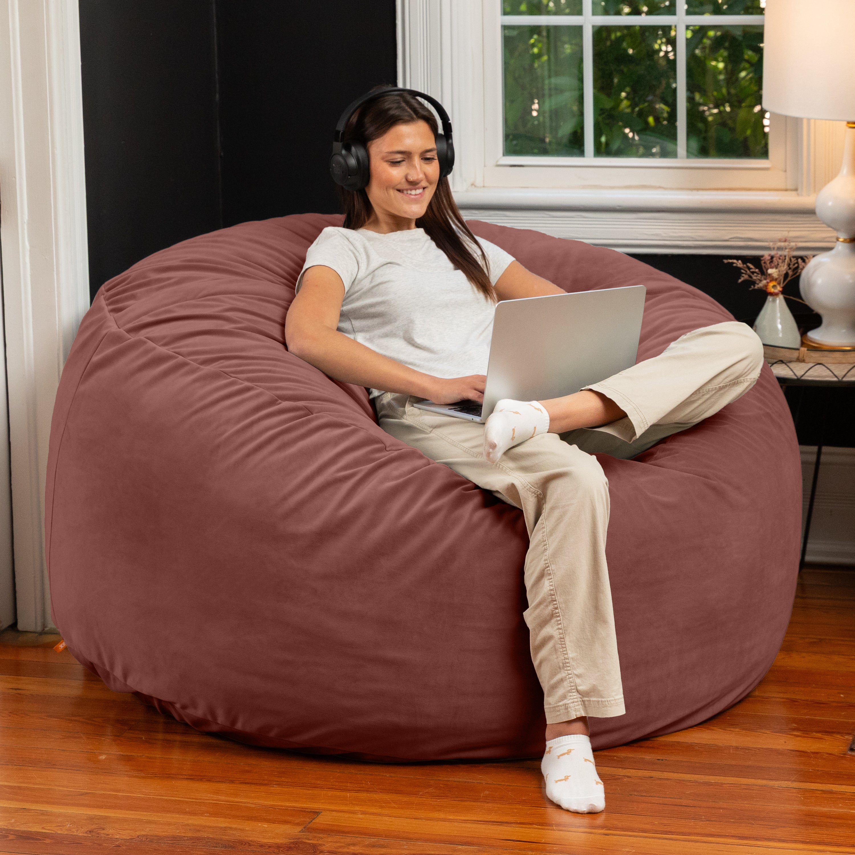 Jaxx 5 Foot Saxx - Large Round Bean Bag Chair for Adults - Lush Velvet Mauve