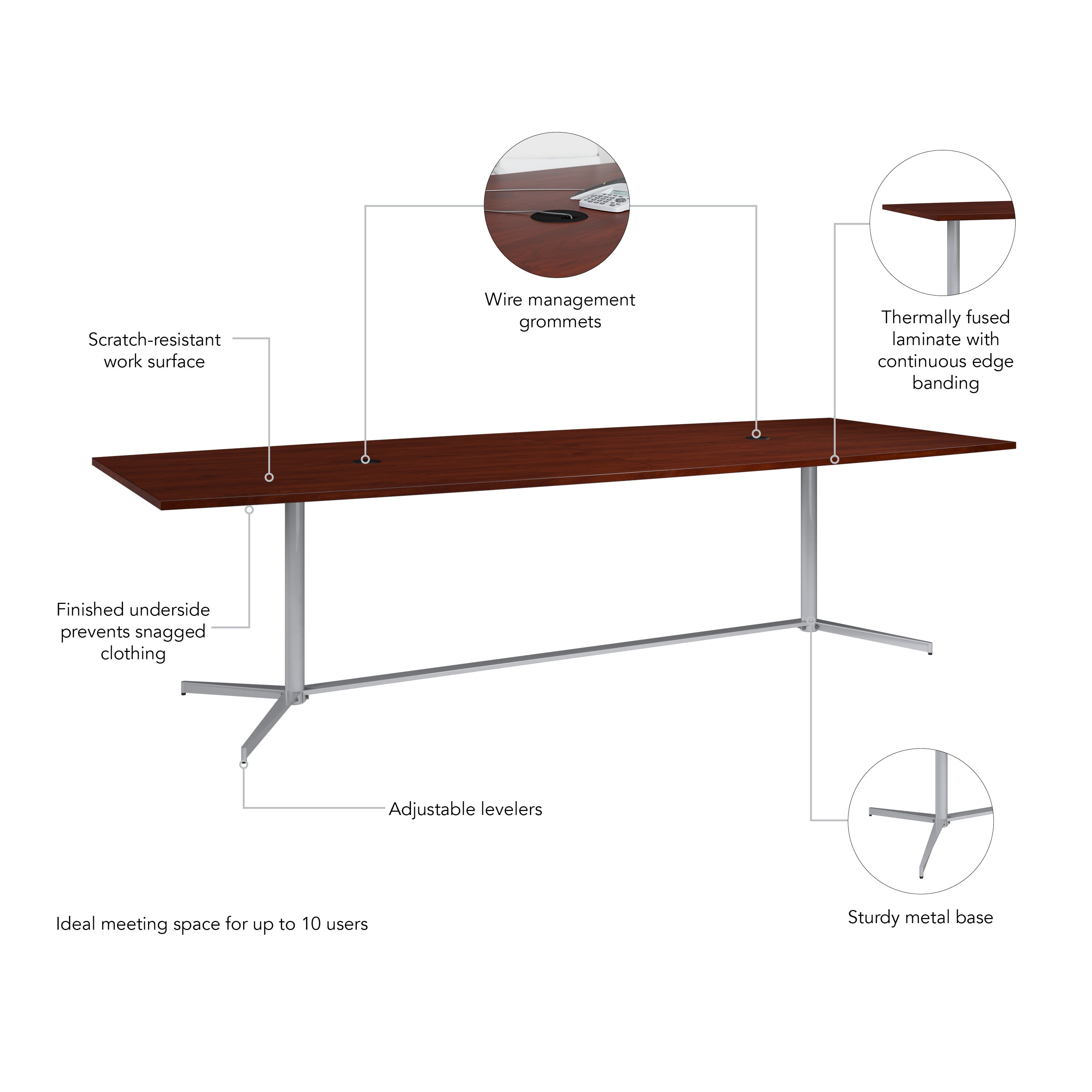 Bush Business Furniture 120-inch Office Conference Table with Metal Base in Hansen Cherry - 119.21" Width x 47.52" Depth x 28.65" Height