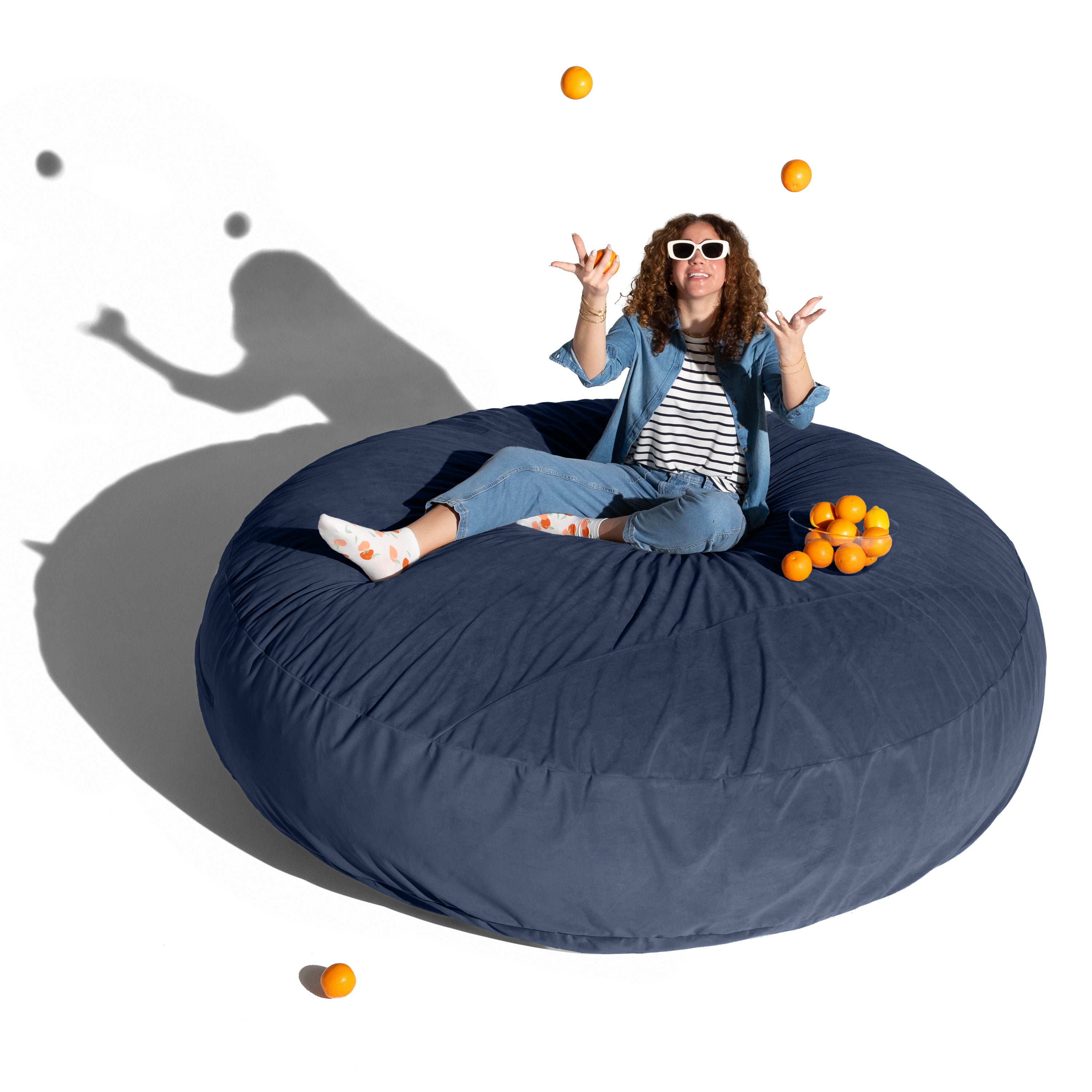 Jaxx 7 Foot Cocoon - 2-in-1 Convertible Bean Bag Bed & Large Bean Bag Chair for Adults, Lush Velvet Navy Blue