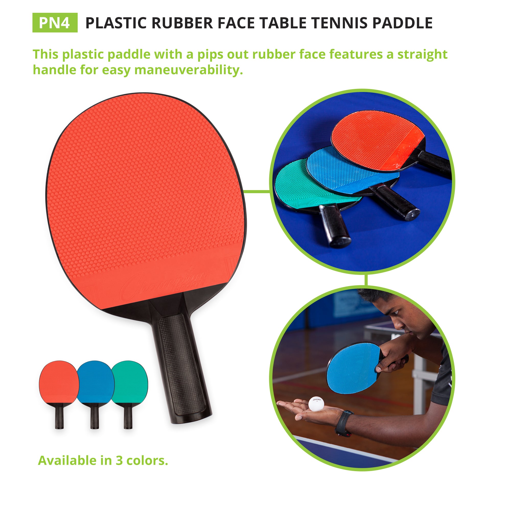 Plastic Rubber Face Table Tennis Paddle