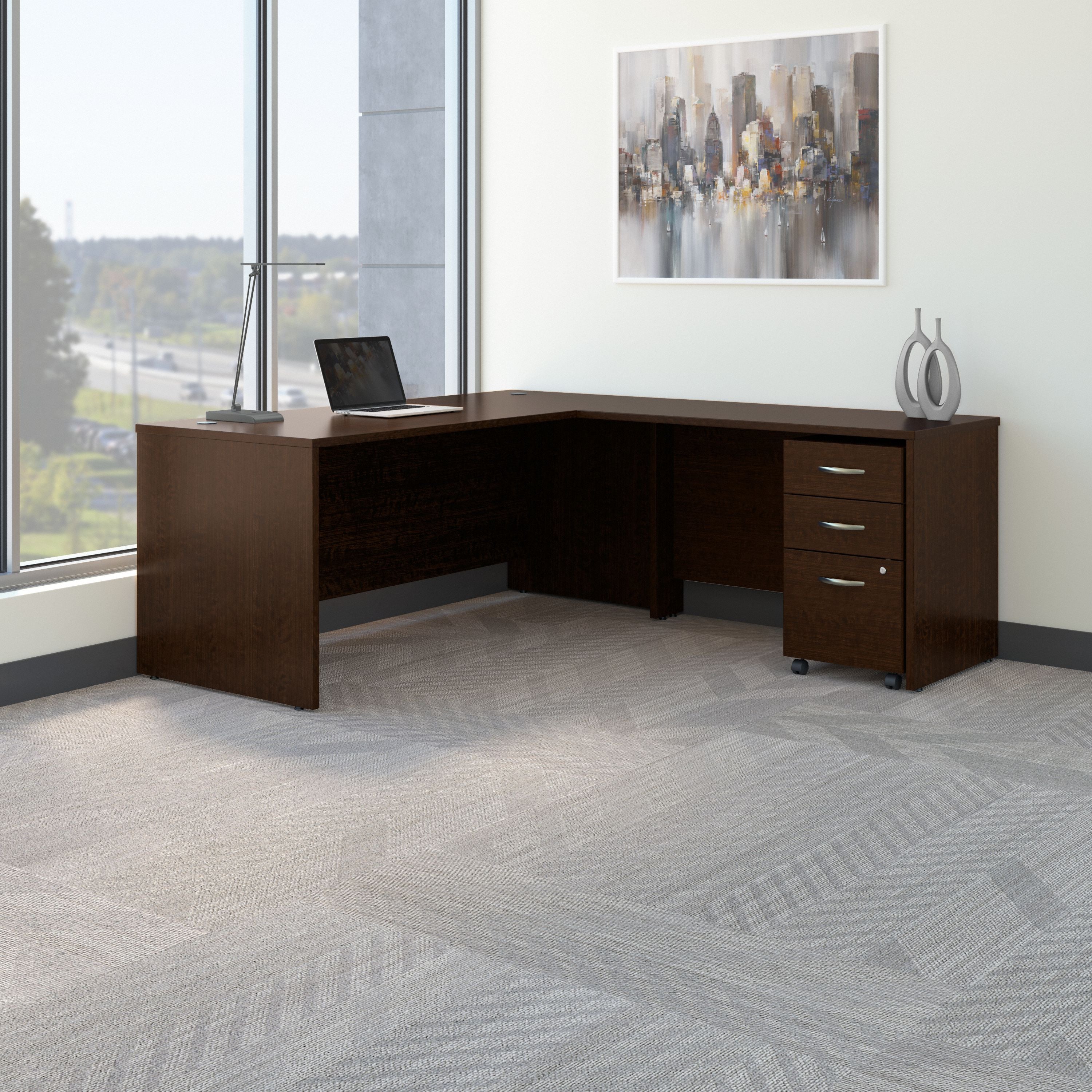 Bush Business Furniture Series C 72W L Shaped Desk with 48W Return and Mobile File Cabinet in Mocha Cherry - 71.02" Width x 77.05" Depth x 29.8" Height