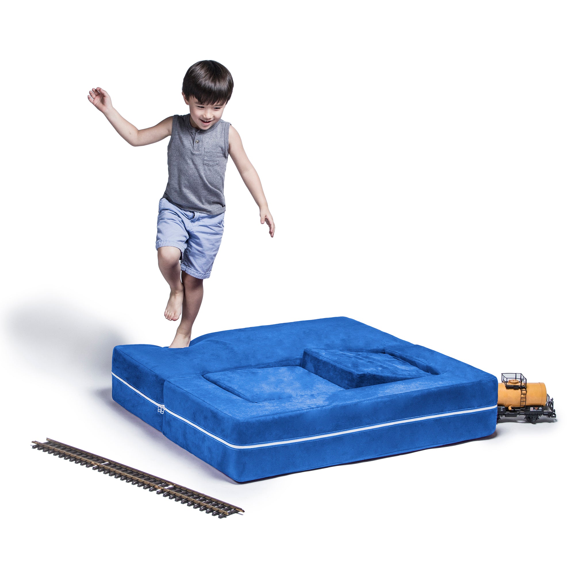 Jaxx Zipline Kids Modular Loveseat & Ottomans/Fold Out Lounger, Blueberry
