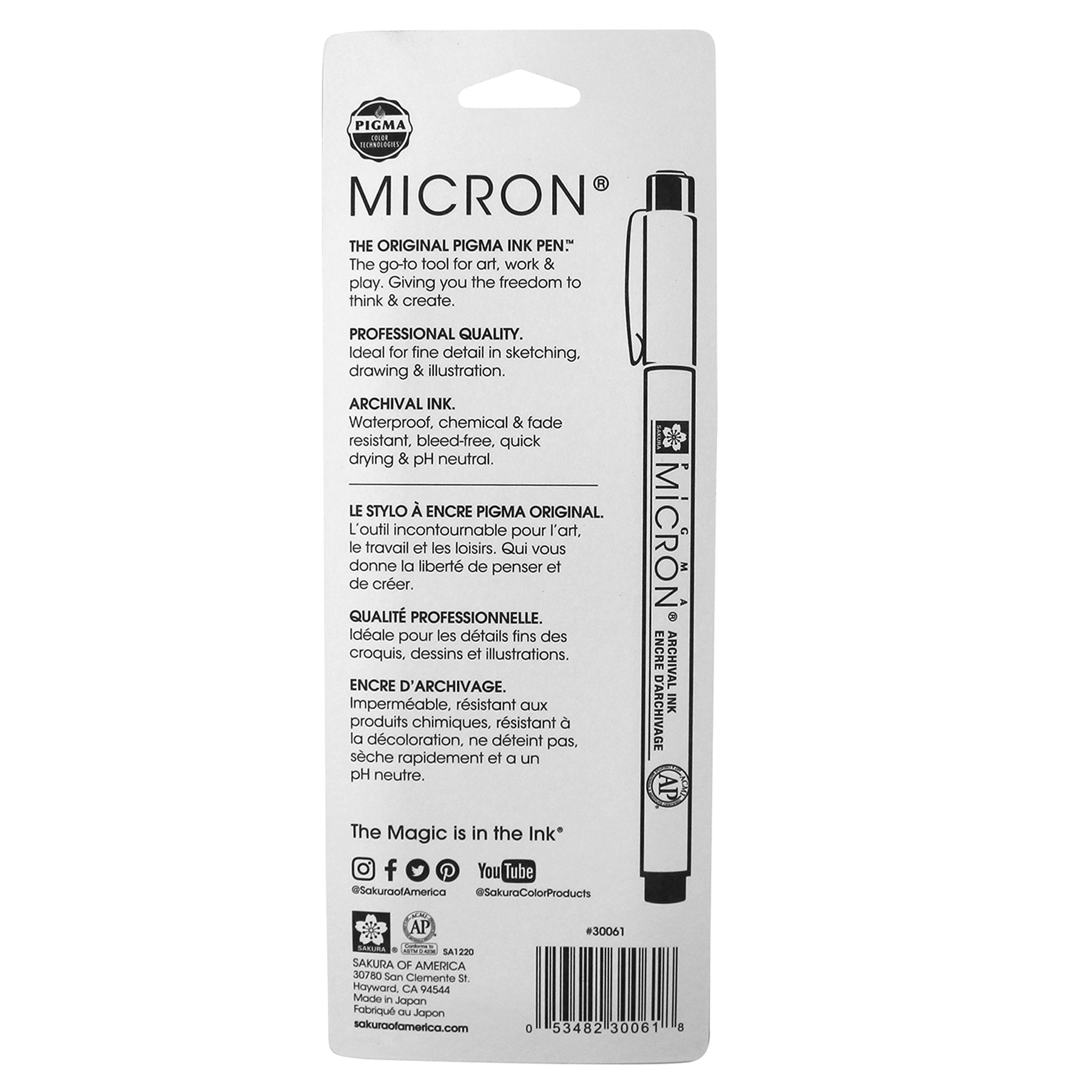 Pigma Micron Pens, Black, Assorted Sizes, 3-Piece Set, Blister Card