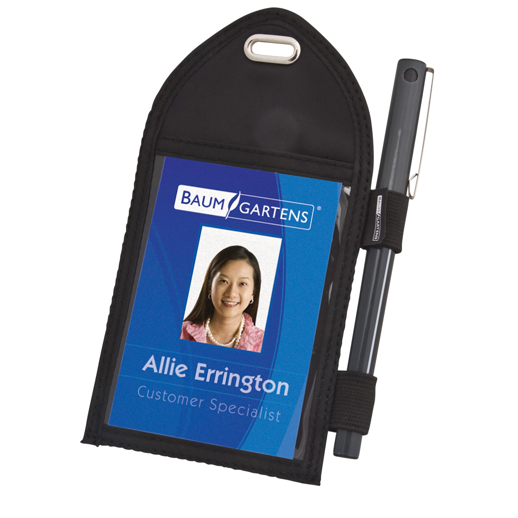 Pen Loop ID Neck Pouch Badge Holder, Vertical, Black