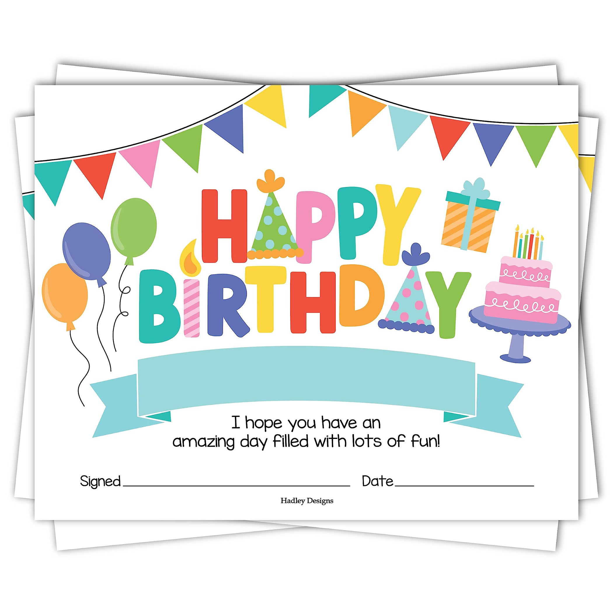 Colorful Happy Birthday Certificates For Students, Set of 25