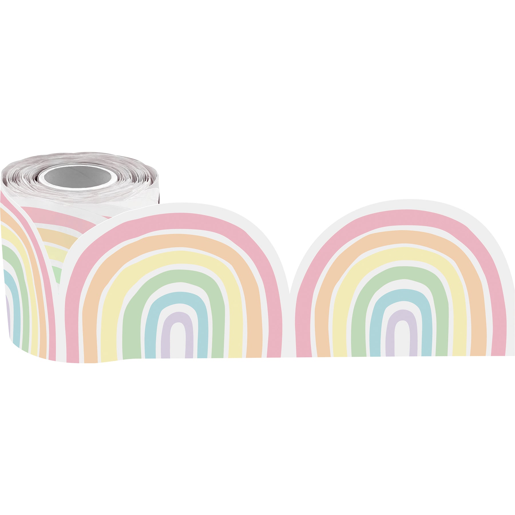 Pastel Pop Rainbows Die-Cut Rolled Border Trim, 50 Feet