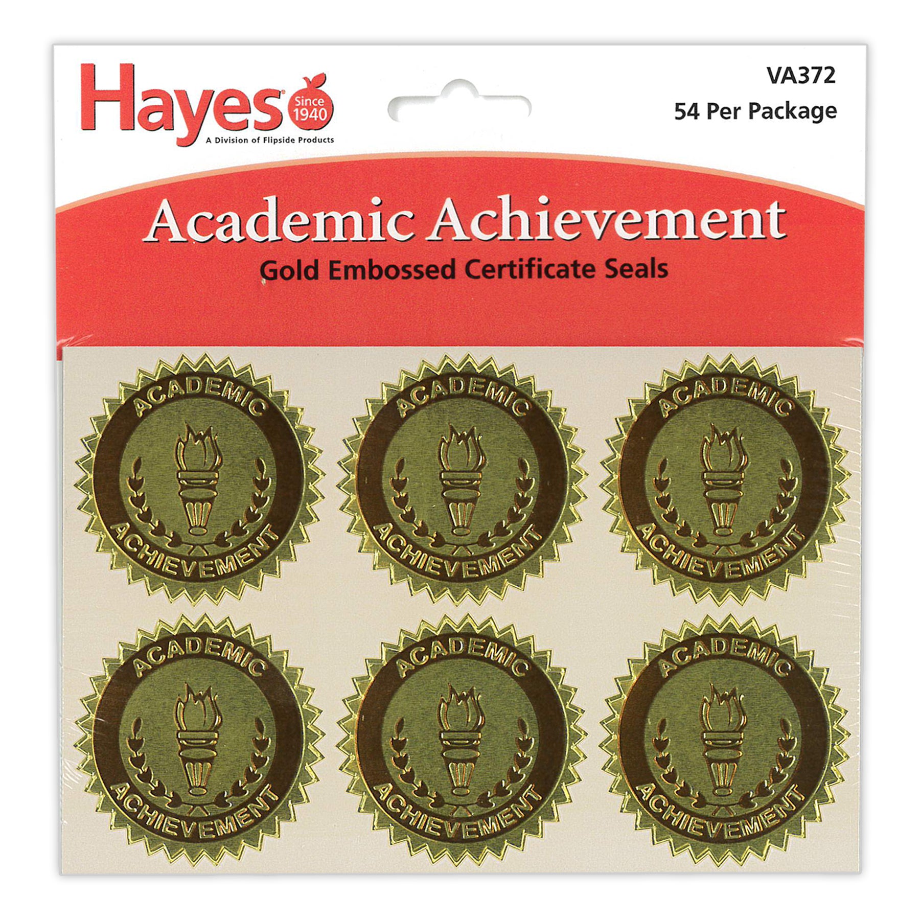 Gold Foil Embossed Seals, Academic Achievement, 54 Per Pack