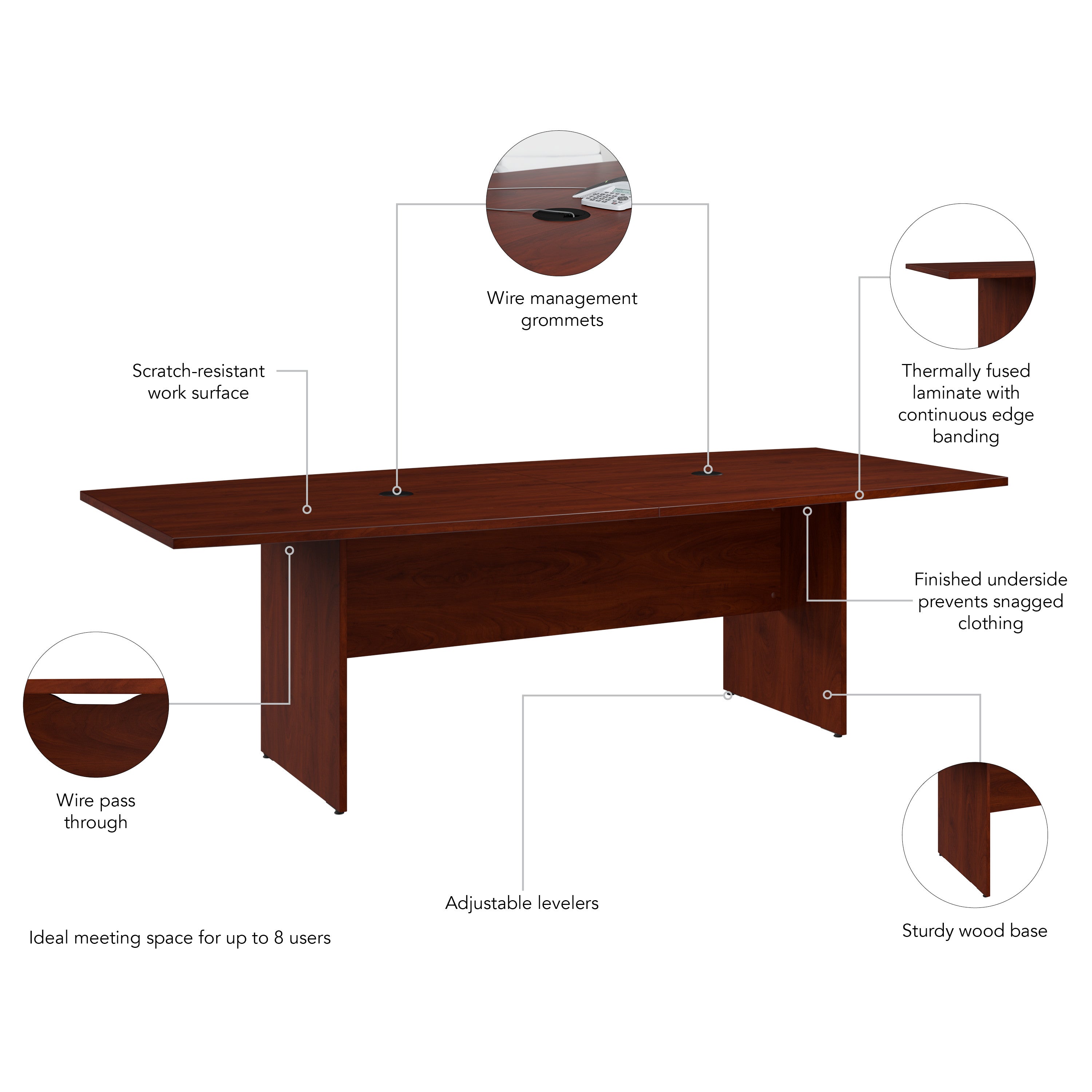 Bush Business Furniture 96-inch Office Conference Table with Wood Base in Hansen Cherry - 95.2" Width x 42.01" Depth x 28.65" Height