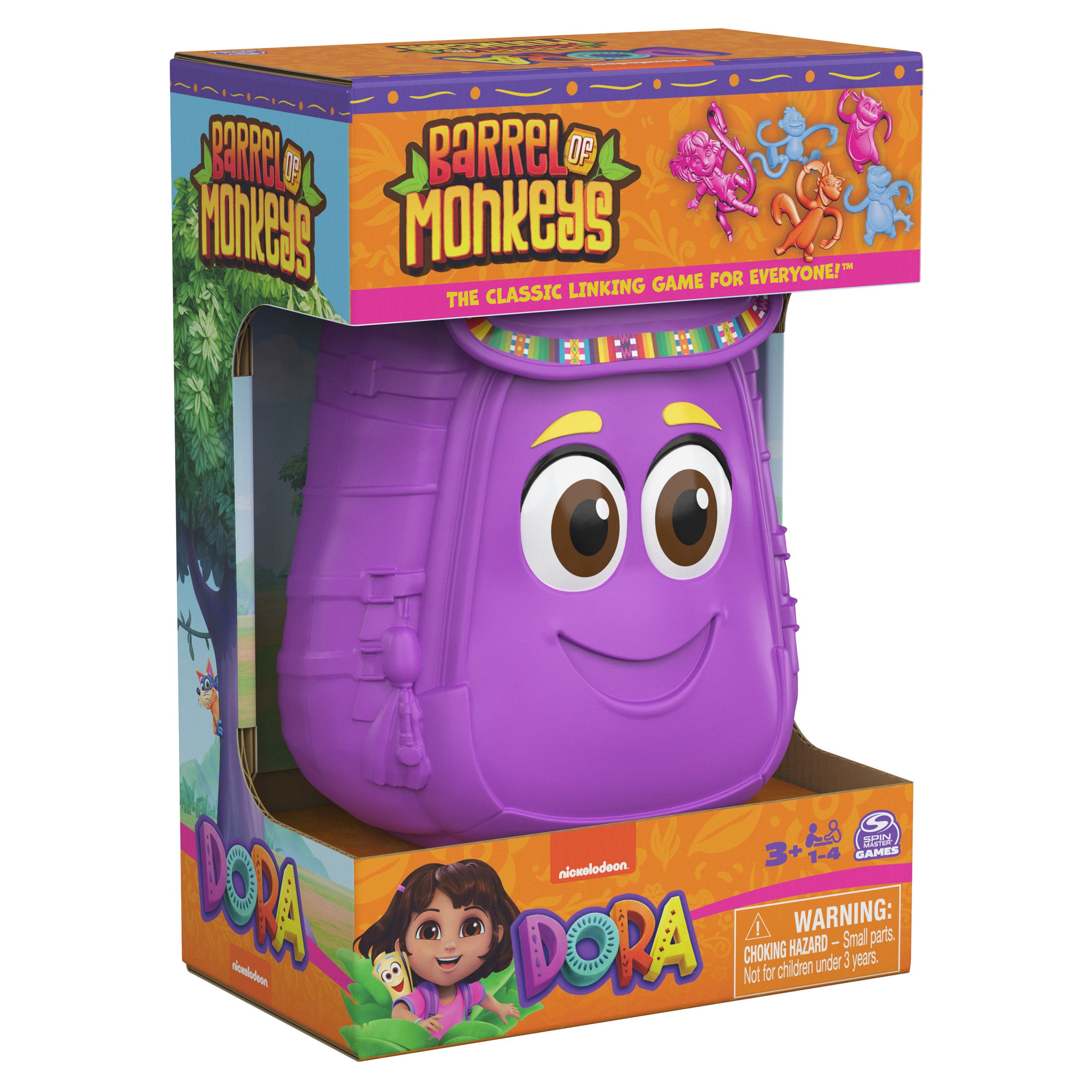 Spin Master Games, Dora the Explorer Barrel of Monkeys, Classic Linking Game in Backpack Storage Case, Easy Activity Toy for Preschoolers, Fun for Kids & Family, 1-4 Players, for Ages 3 & Up