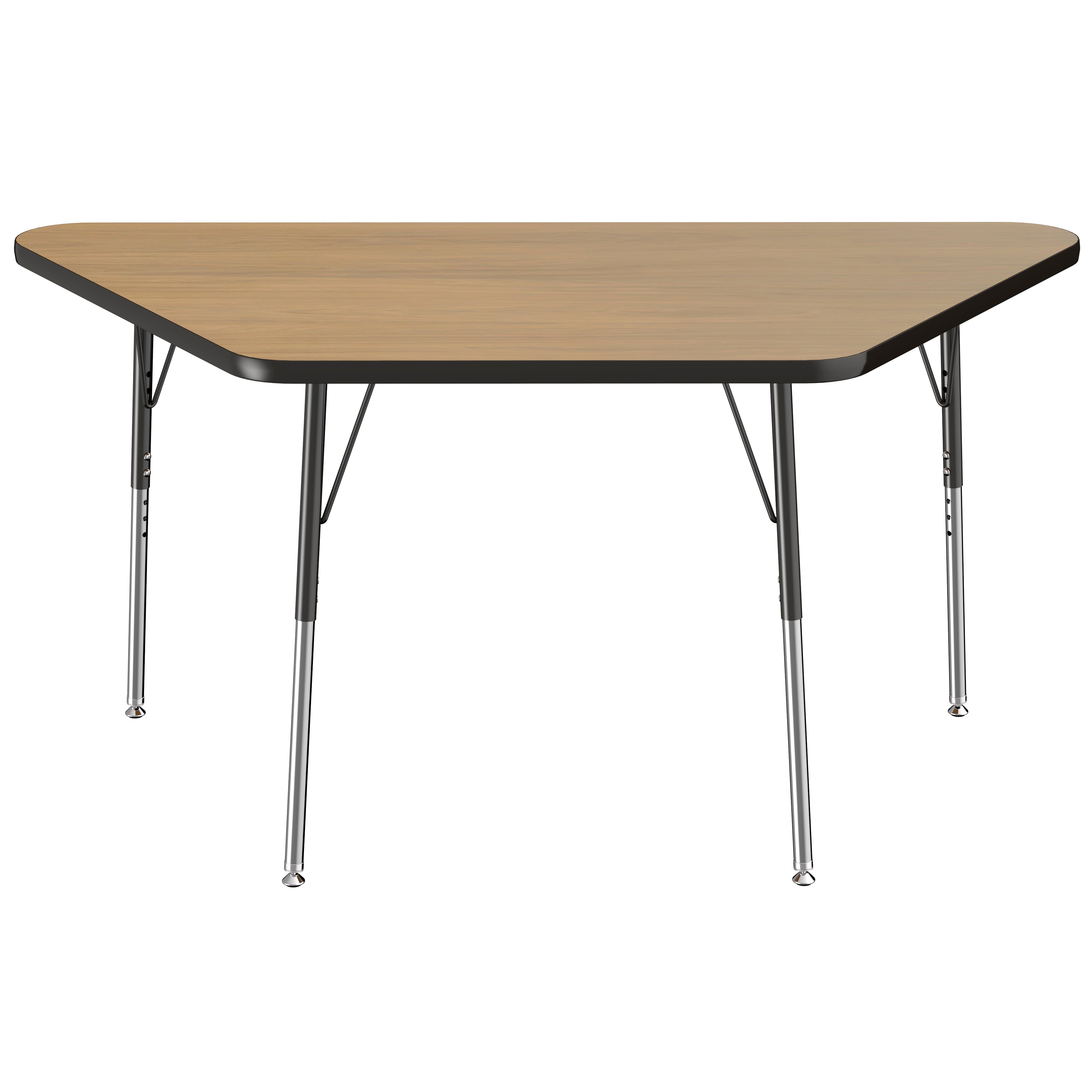 30" x 60" Trapezoid T-Molding Activity Table with Adjustable Standard Swivel Glide Legs - Pasadena Oak/Black