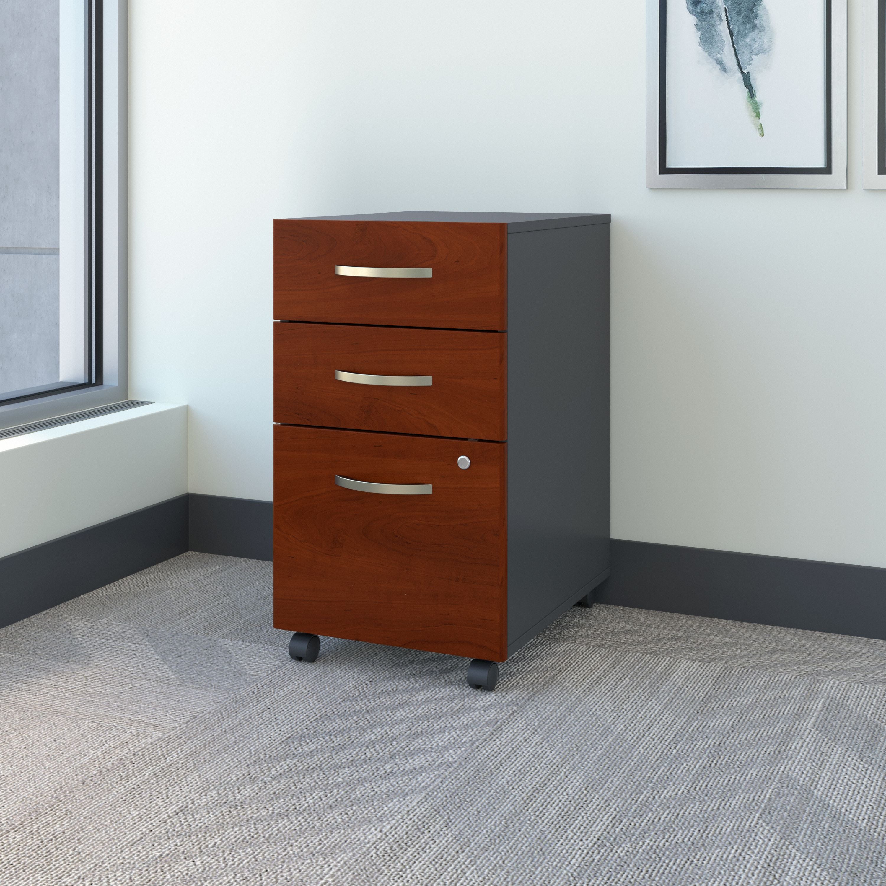 Bush Business Furniture Series C 3 Drawer Mobile File Cabinet in Hansen Cherry - Assembled - 15.71" Width x 20.16" Depth x 27.87" Height