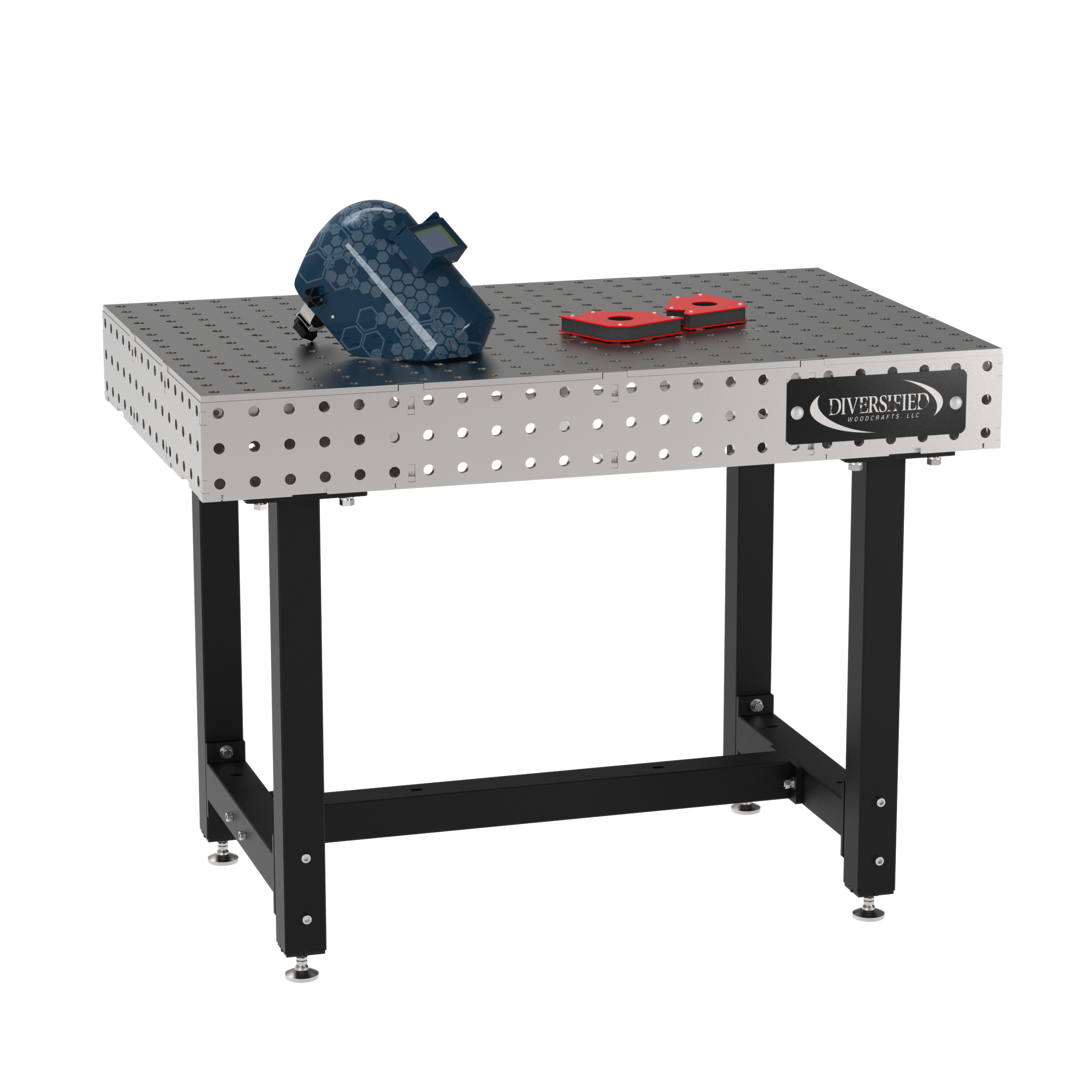 Welding Fixture Table, Fixed Height, 36"H x 48"L x 30"D, 1/4" Carbon Steel Top, Four Black Powdercoat Legs, Self-Leveling Feet