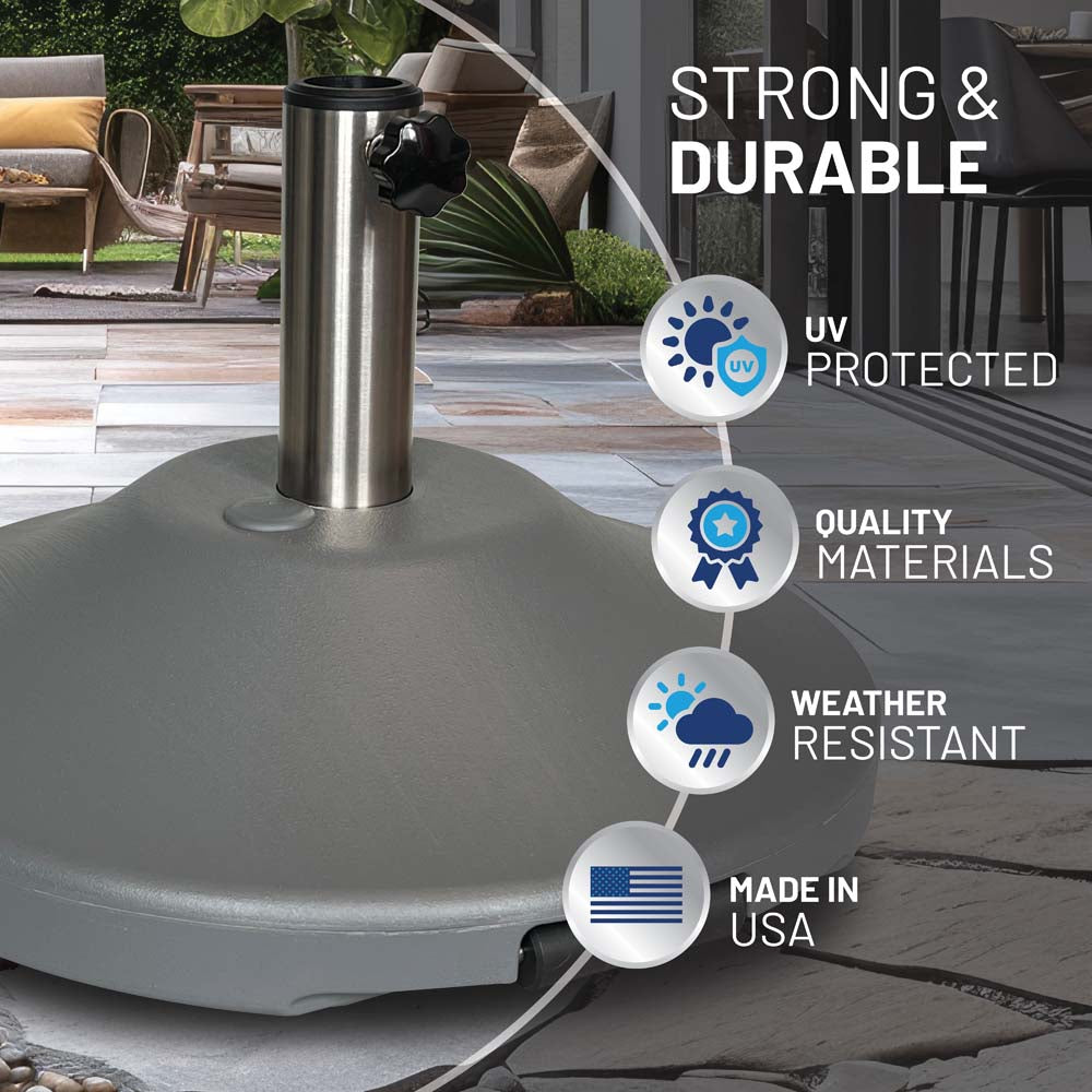 50 lb Premium Umbrella Base with Stainless Stem (Grey)