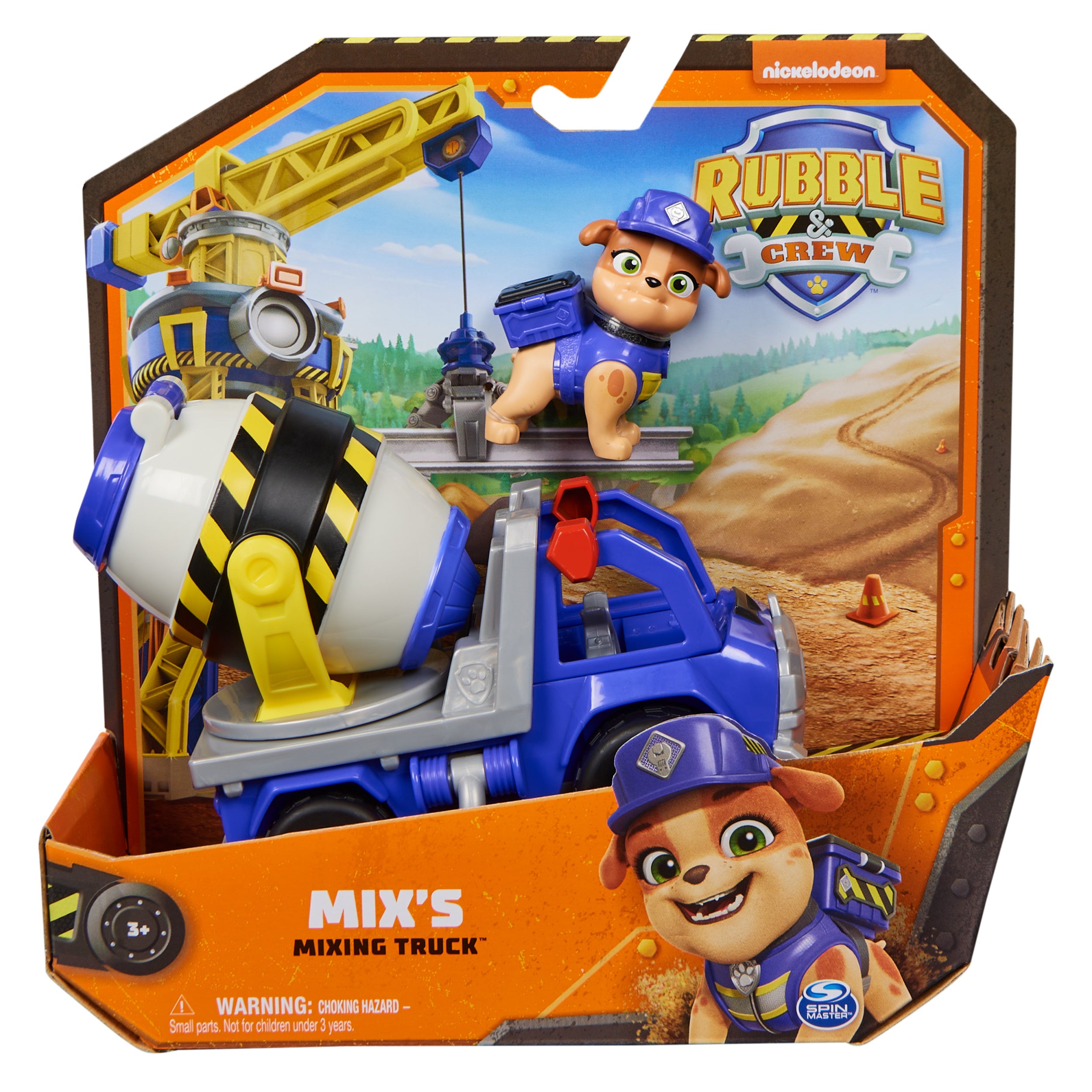 Rubble & Crew, Mix’s Cement Mixer Toy Truck with Action Figure and Movable Construction Toys, Kids Toys for Ages 3 and Up