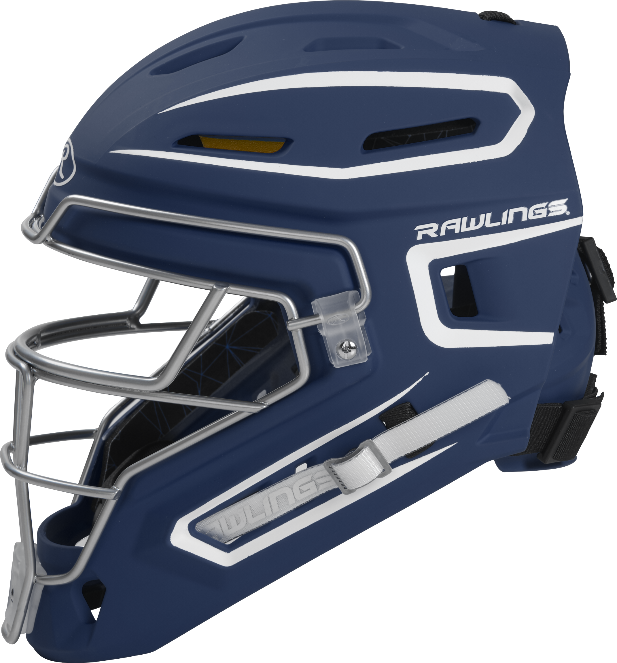 Rawlings Mach Matte 2-Tone Hockey Style Senior Catchers Helmet - Navy/White