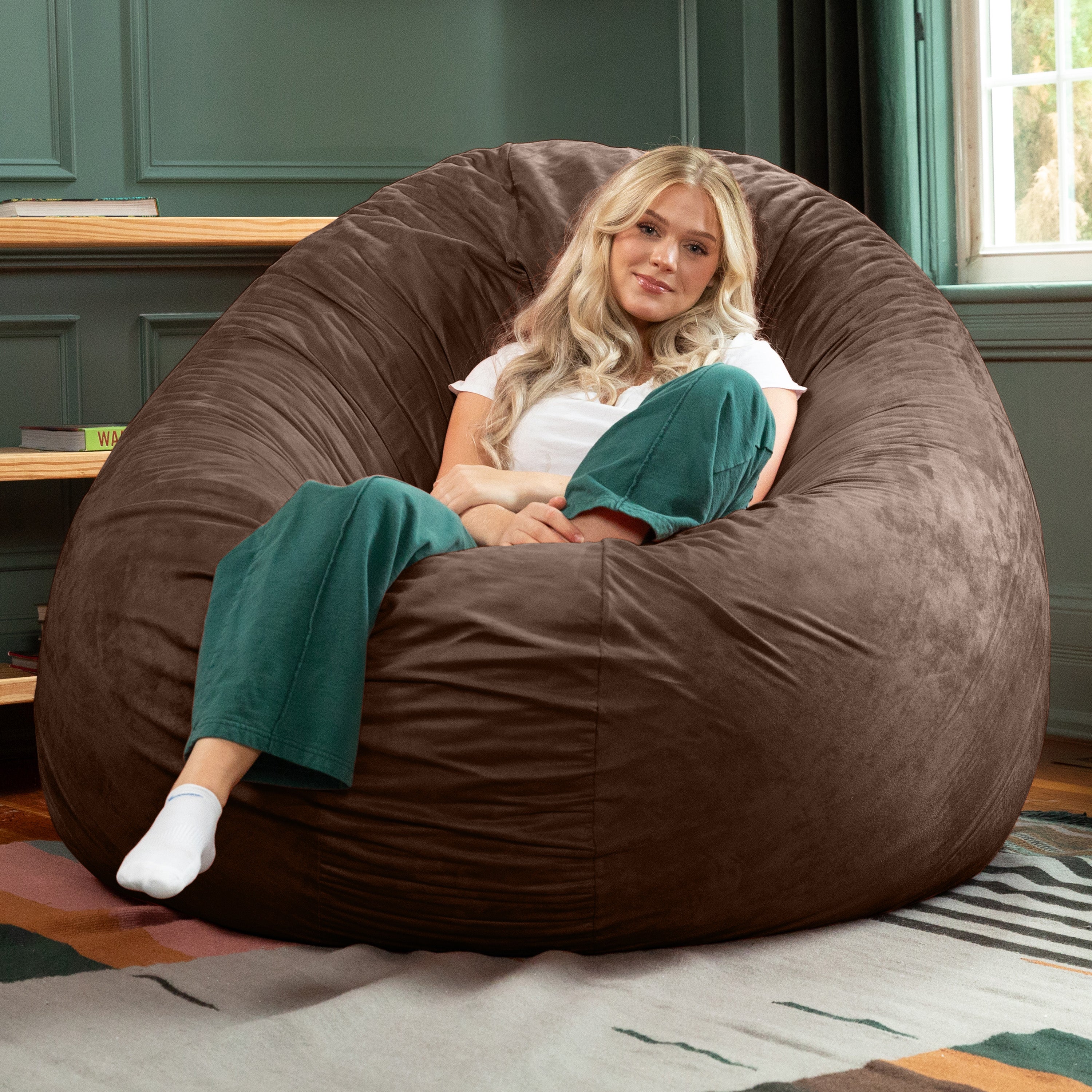 Jaxx 6 Foot Cocoon - 2-in-1 Convertible Bean Bag Bed & Large Bean Bag Chair for Adults, Chocolate