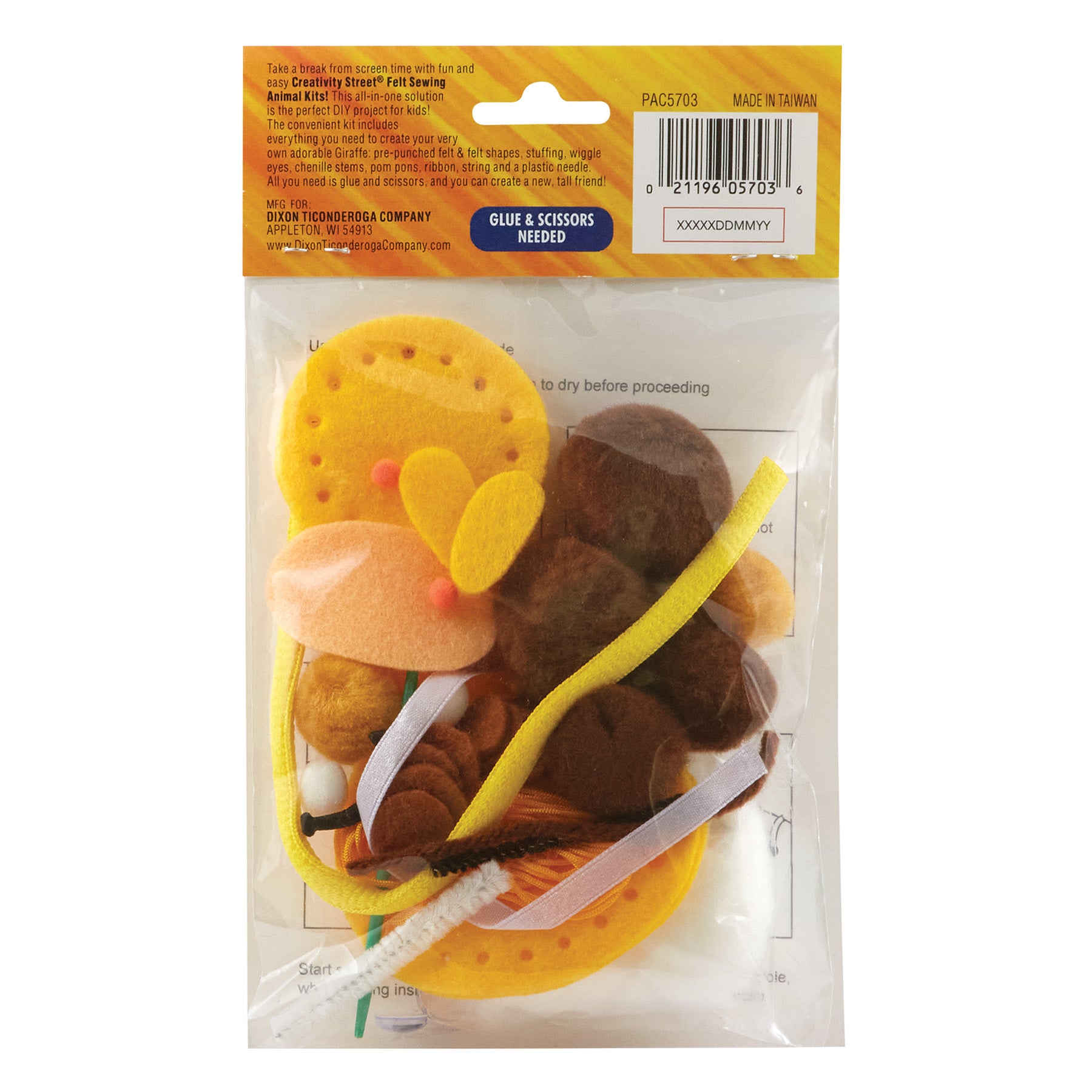 Felt Sewing Animal Kit, Giraffe, 6" x 11" x 0.75", 1 Kit