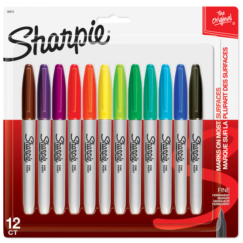 Permanent Markers, Fine Point, Assorted Colors, 12 Count