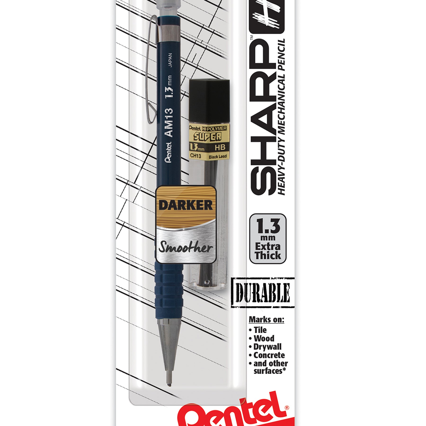 Sharp HD Mechanical Pencil (1.3mm), Dark Blue Barrel, (1) Super Hi-Polymer Lead Refill