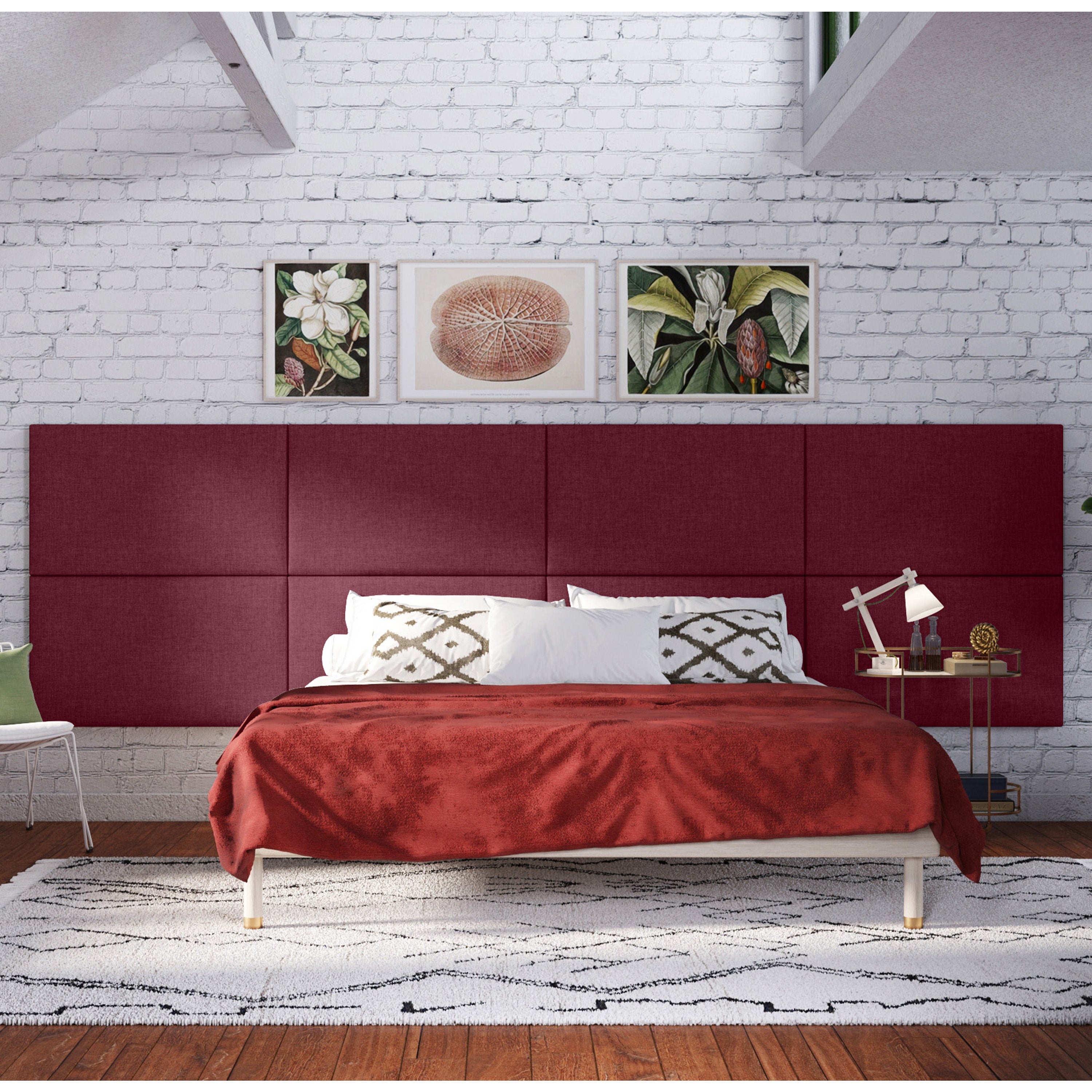 Jaxx Panelist Modern Padded Headboard- Set of 2 Wall Mounted Panels (Each 22.5" x 38")- King Double Tall, Microvelvet Vino Red