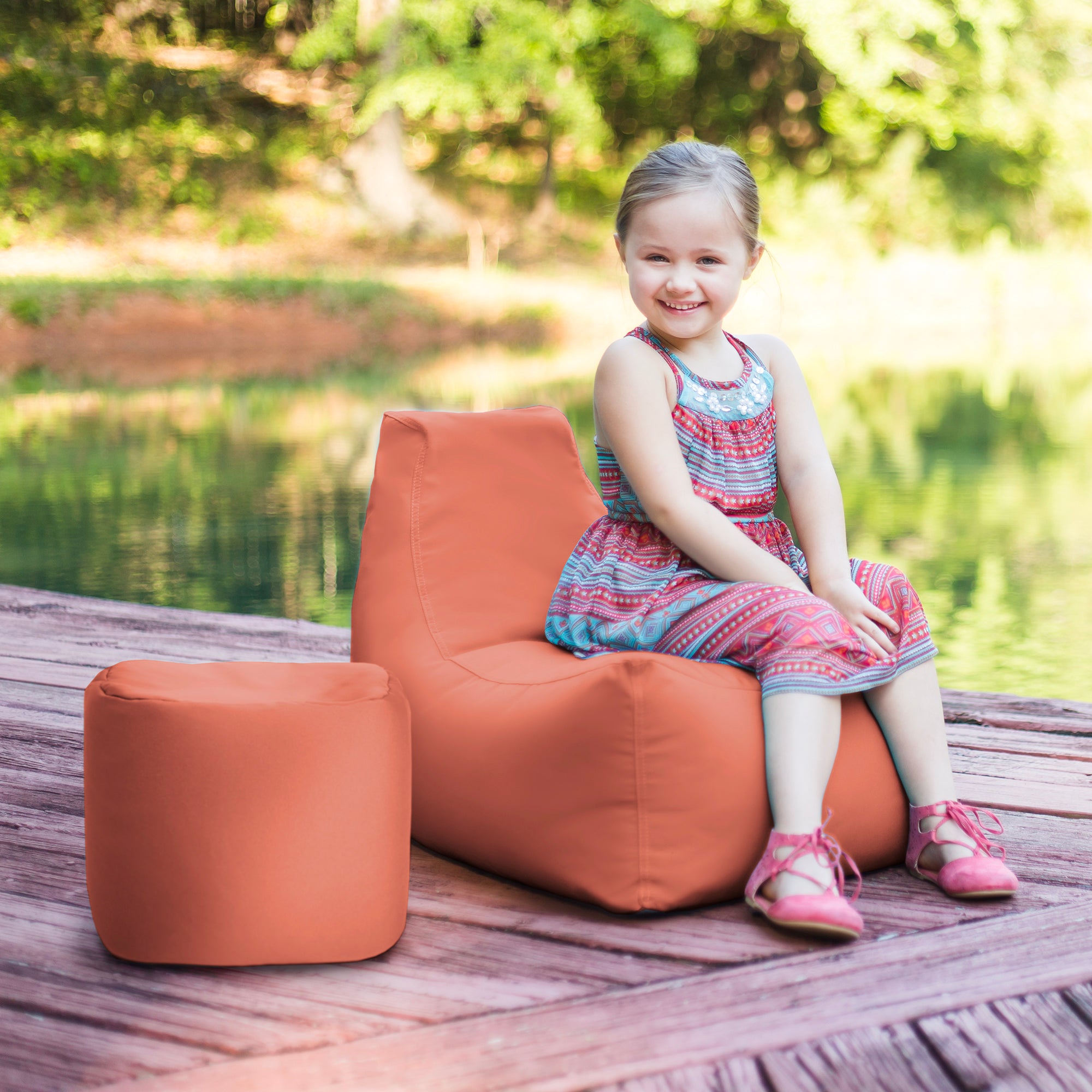 Jaxx Juniper Jr Outdoor Kids Bean Bag Chair / Childrens Garden Chair, Flamingo