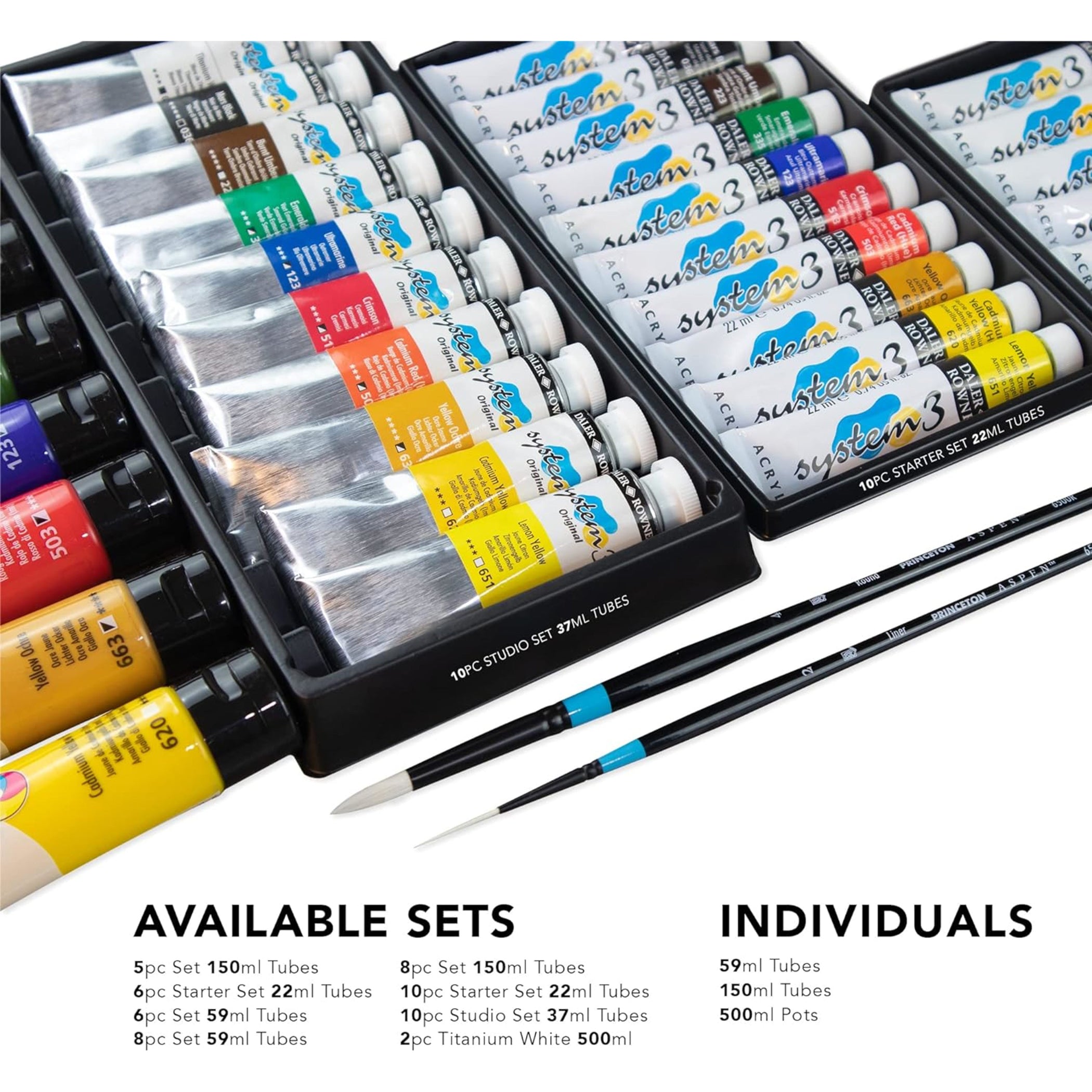 System3 Acrylic Paint Studio Set, Assorted Colors, 37ml, 10 Pieces