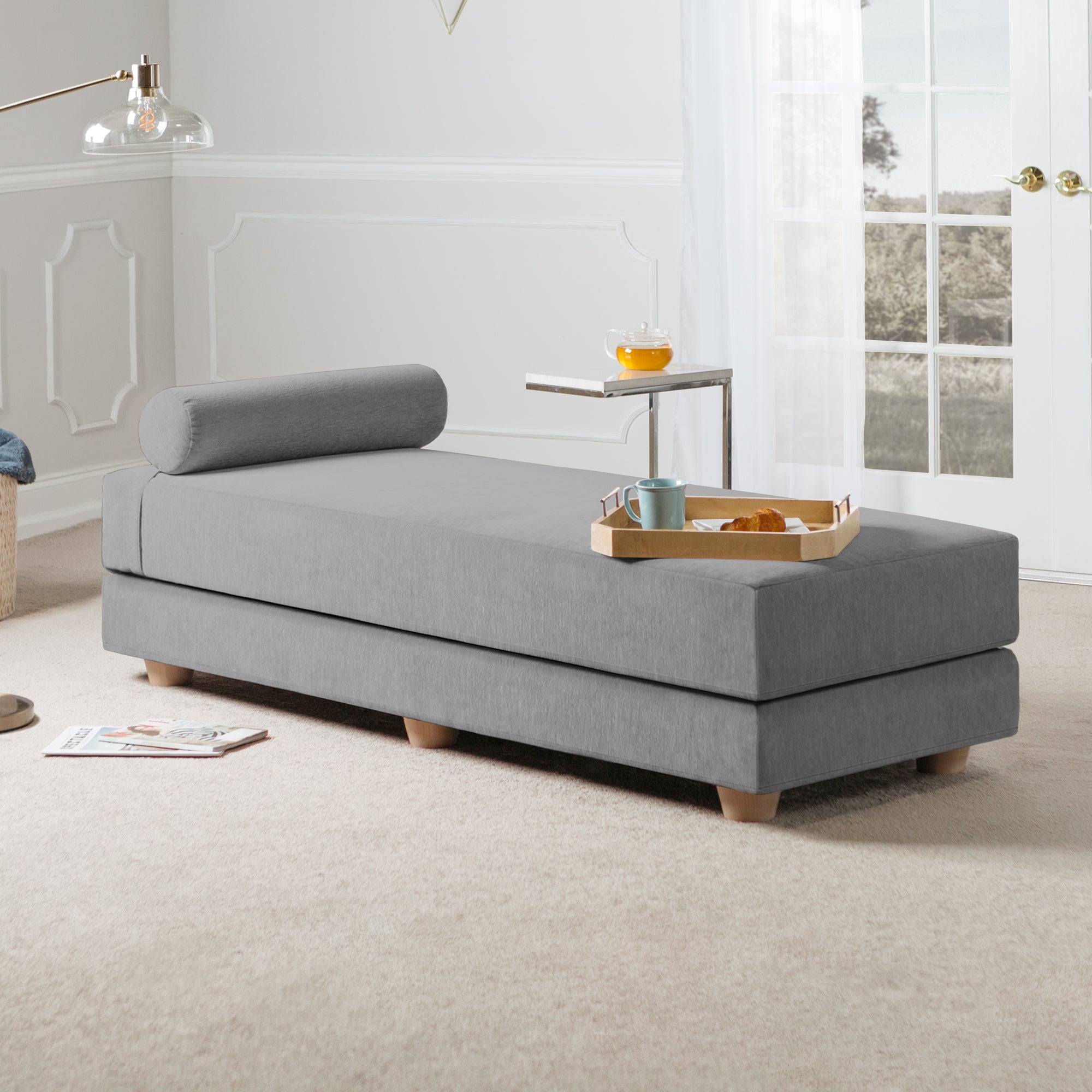 Jaxx Alon Daybed/Fold-Out Sleeper, Queen-Size Mattress - Premium Chenille, Grey, Model:
