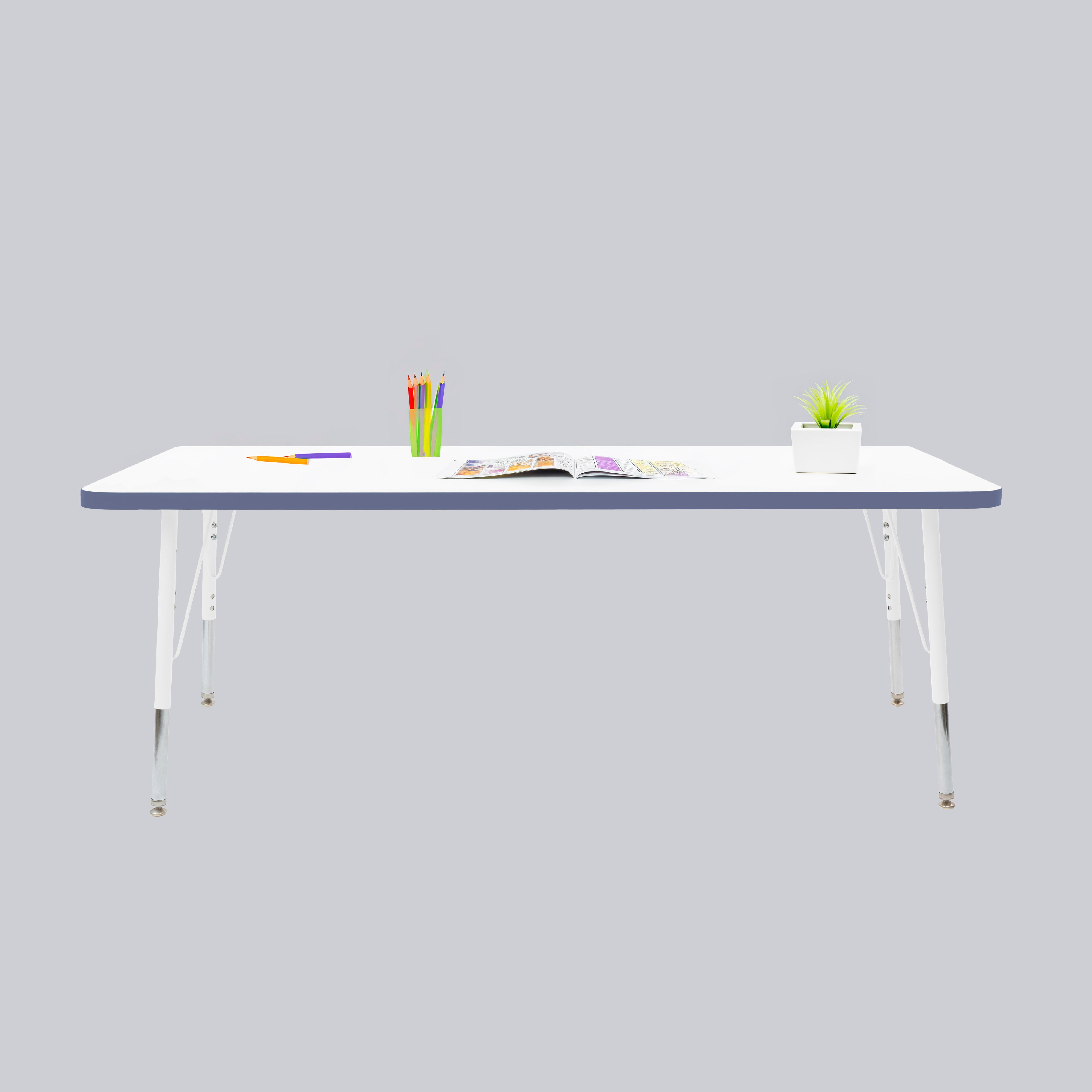30" x 60" Rectangle Thermofused Activity Table with Adjustable Standard Swivel Glide Legs - White/Navy/White